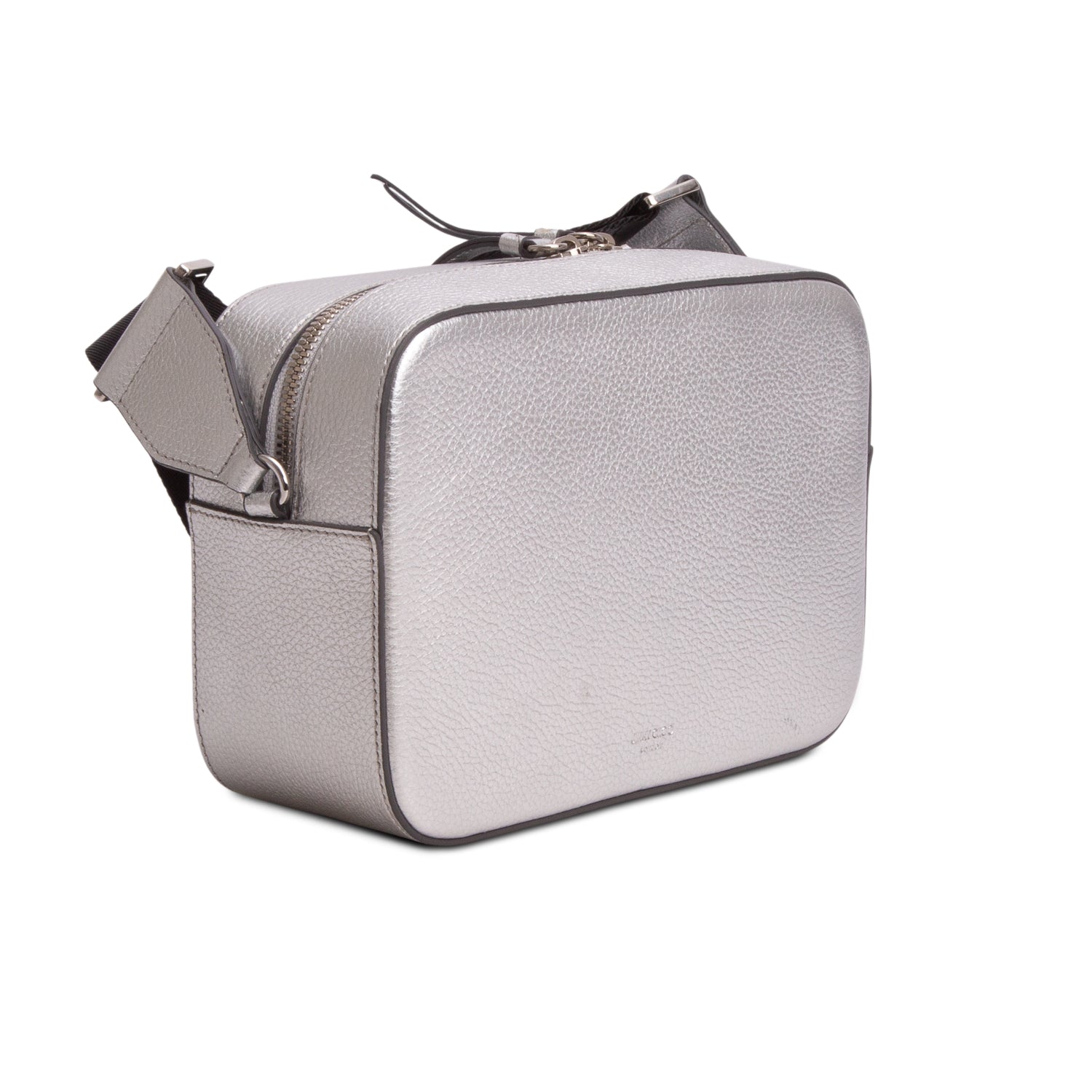 Jimmy Choo Silver Calfskin Embossed Balti Camera Crossbody Bag w/ Authenticity Card