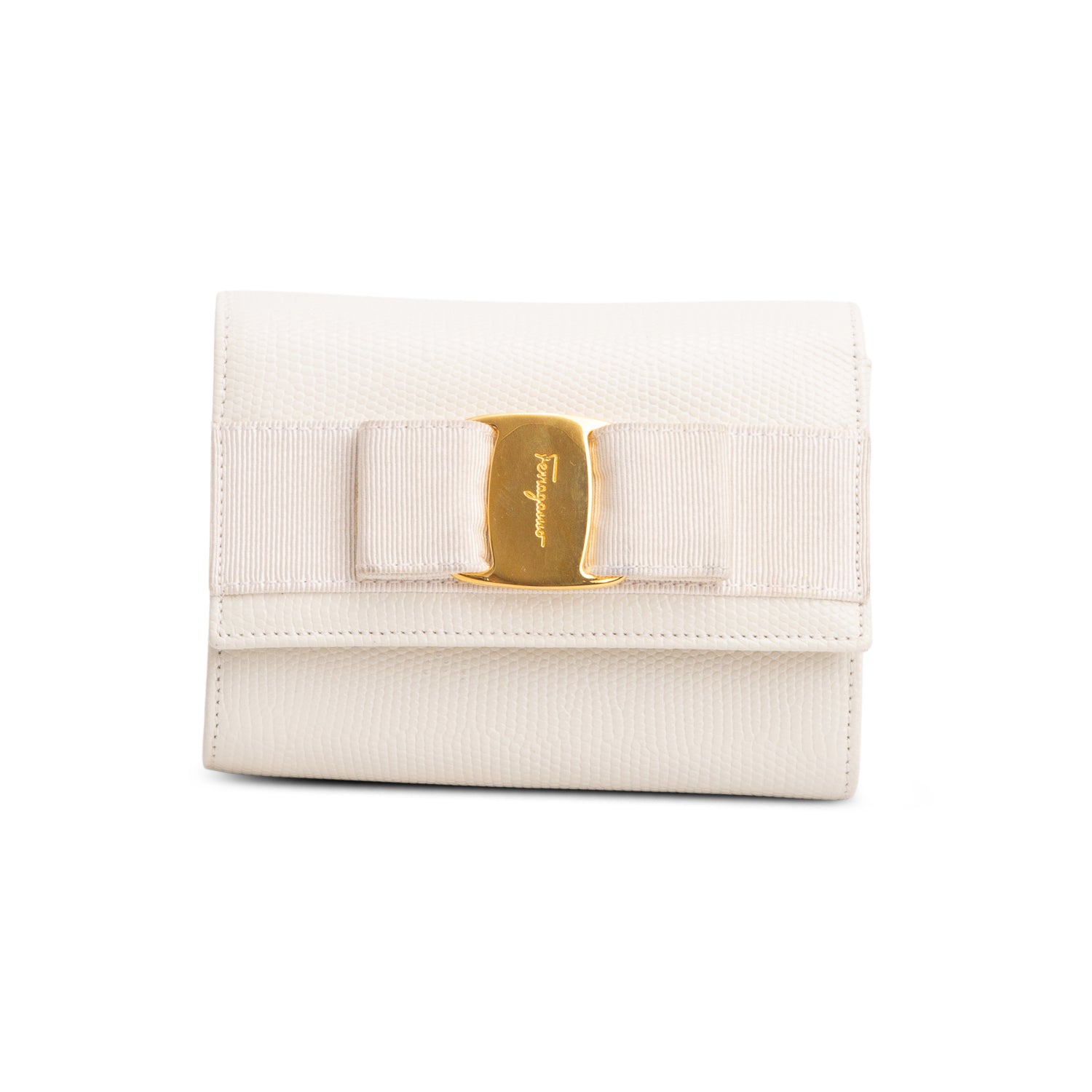 Ferragamo White Embossed Leather Mini Vara Bow Crossbody Bag