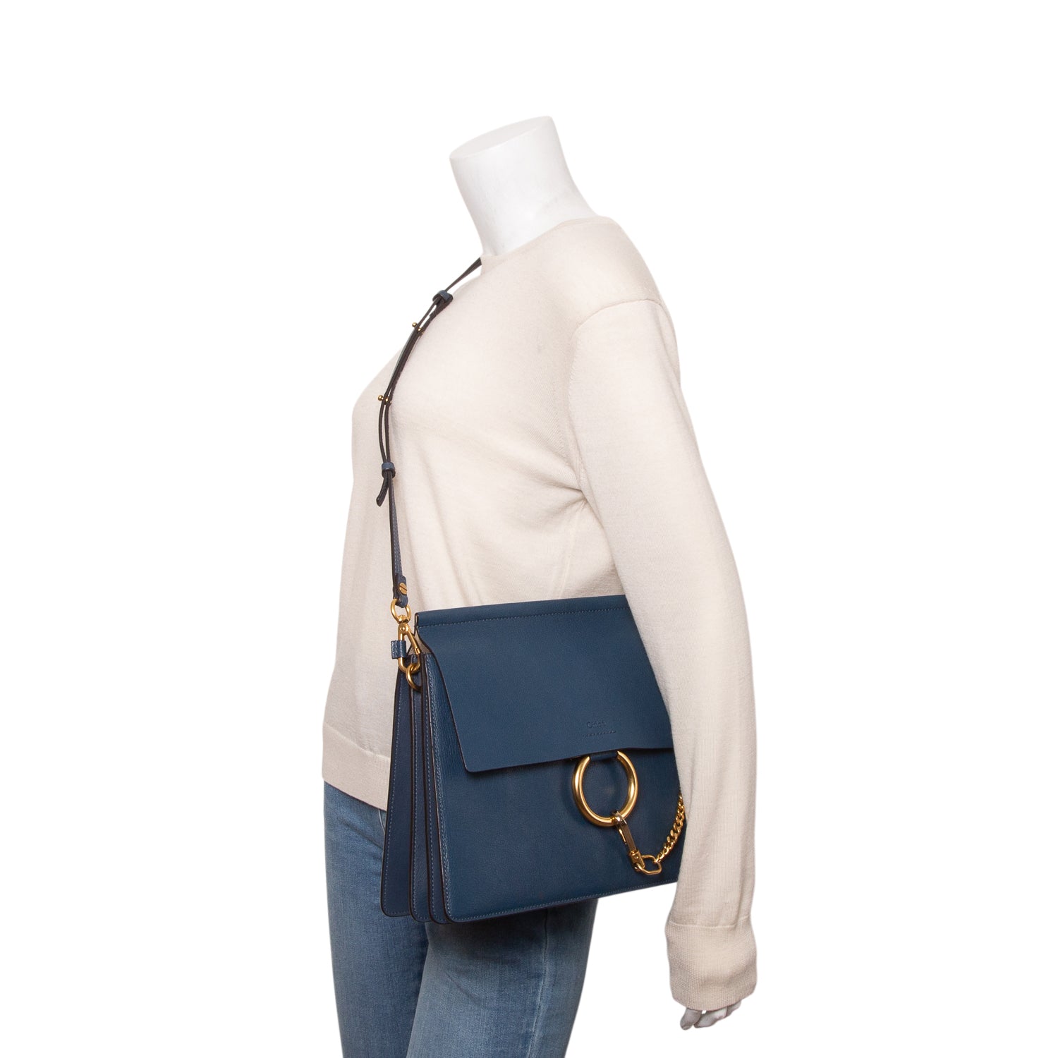 Chloe Blue Calfskin Leather Medium Faye Shoulder Bag