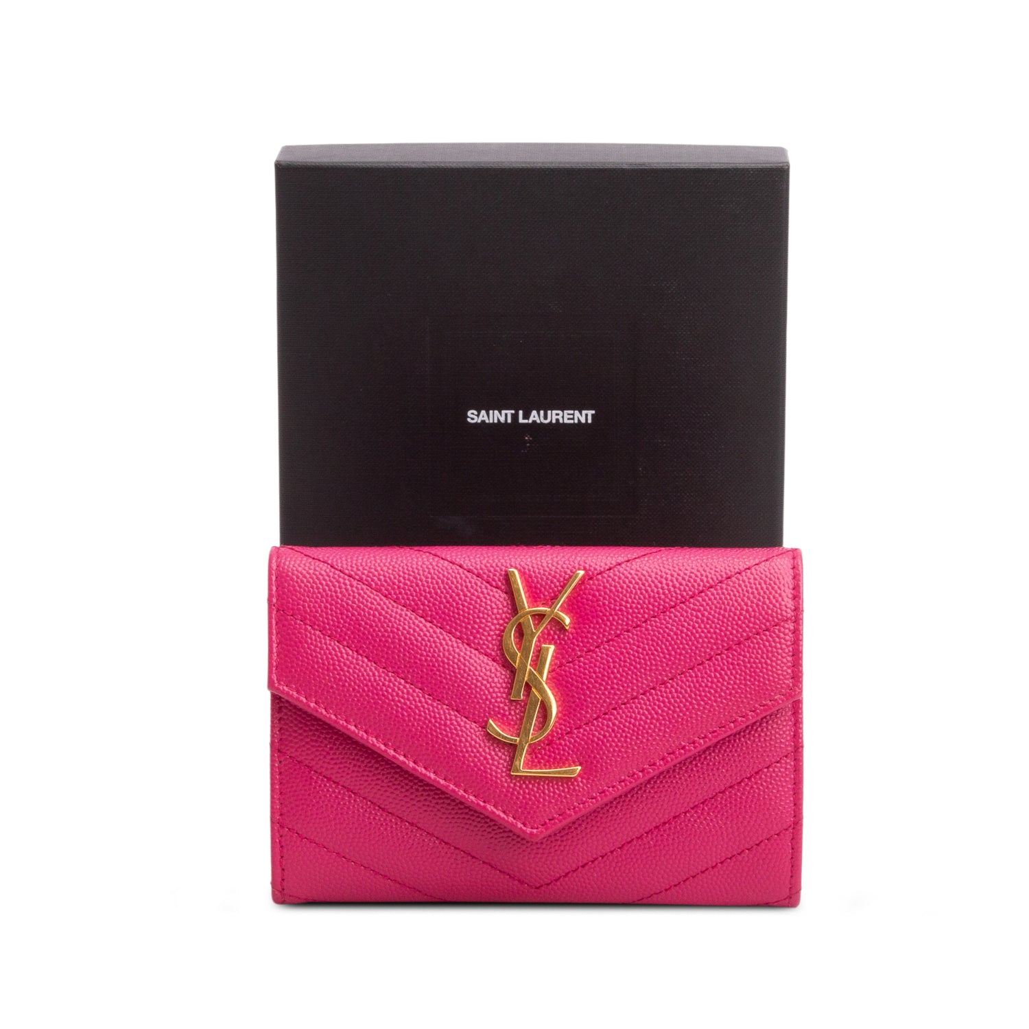 Saint Laurent 2022 Pink Grain de Poudre Cassandre Wallet w/ Box