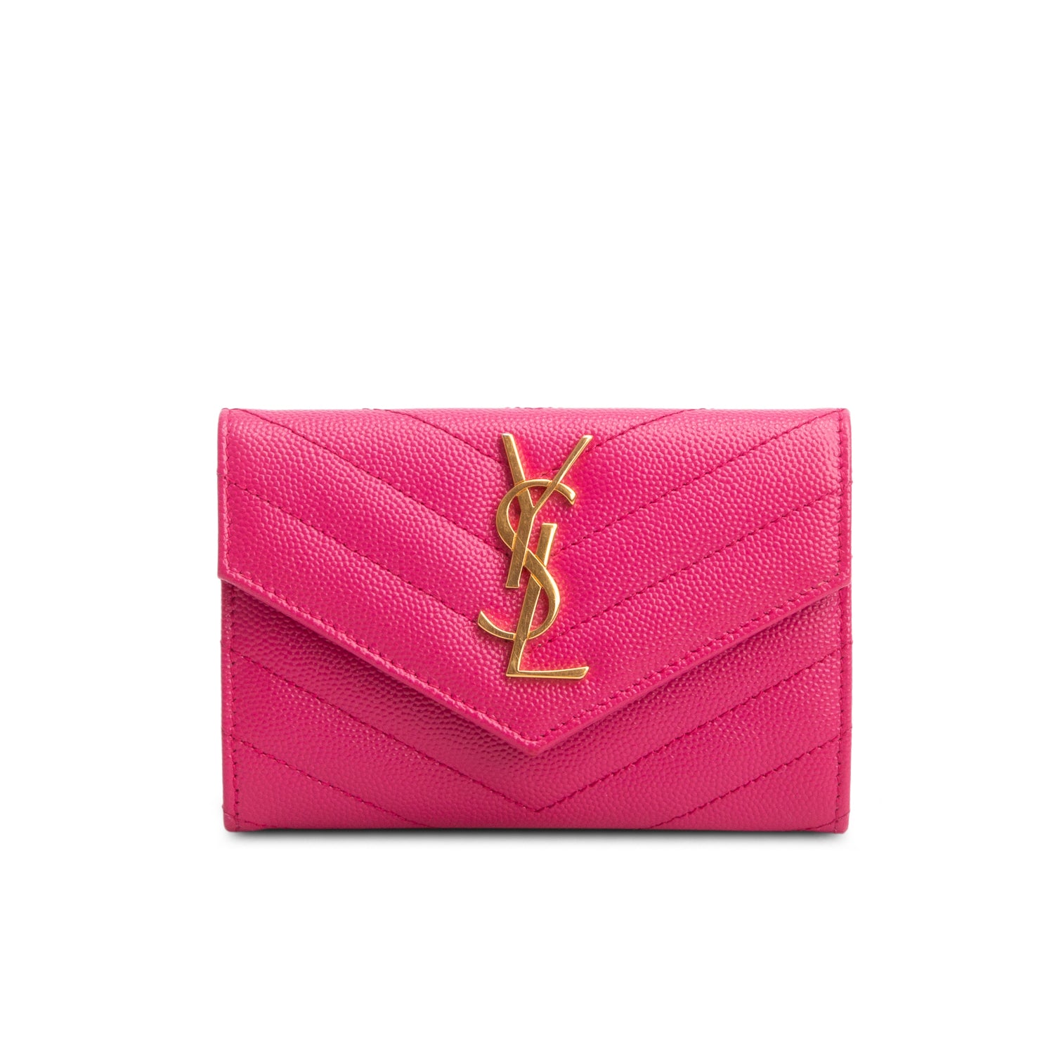 Saint Laurent 2022 Pink Grain de Poudre Cassandre Wallet w/ Box