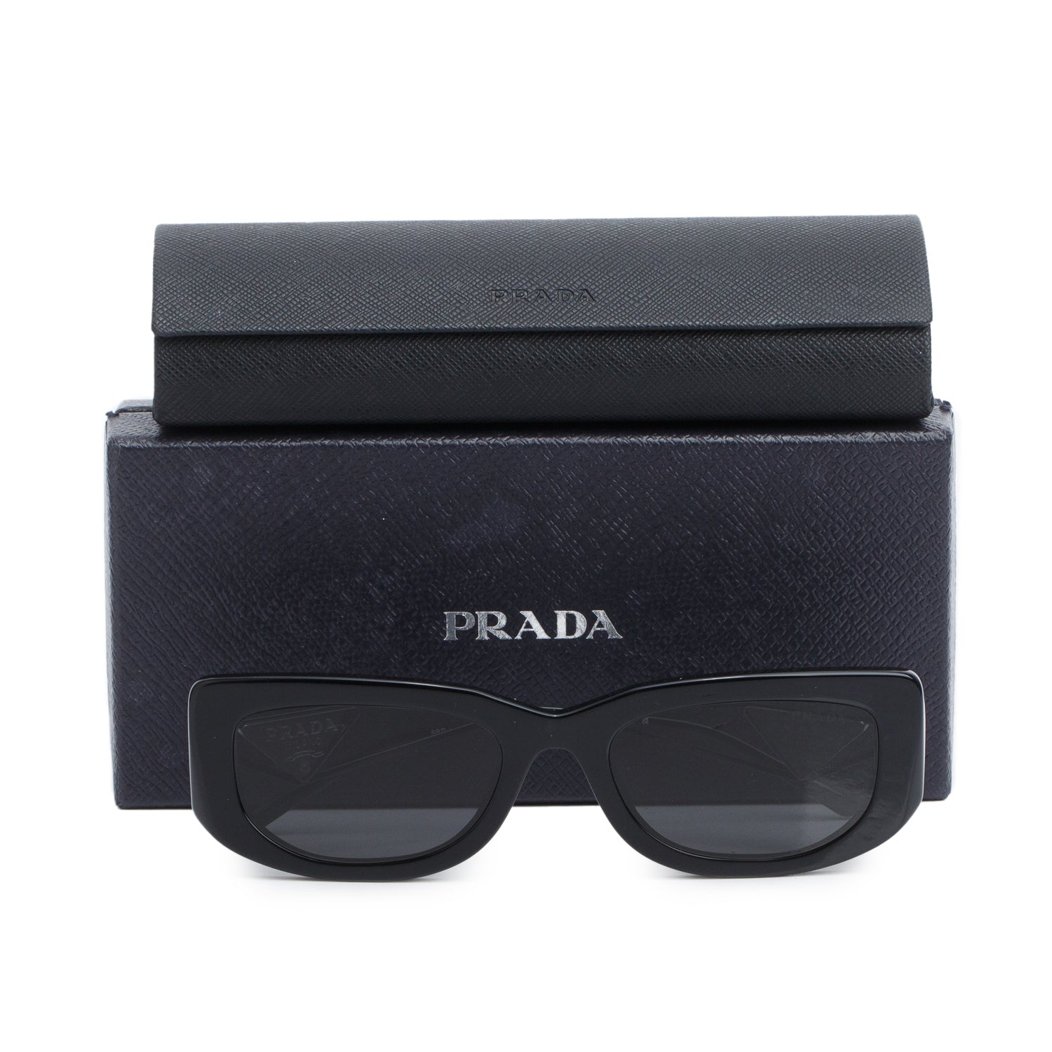 Prada SPR 14Y BlackAcetate Triangle Logo Sunglasses
