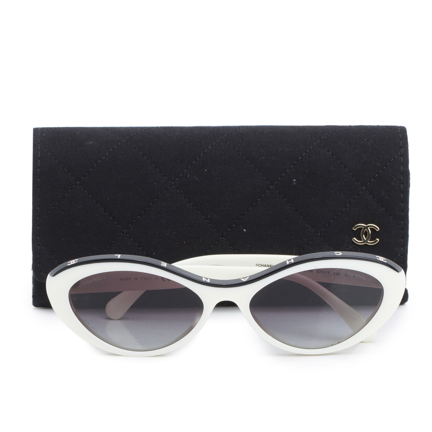 Chanel 5416 White/Black Acetate Oval Sunglasses w/ Case