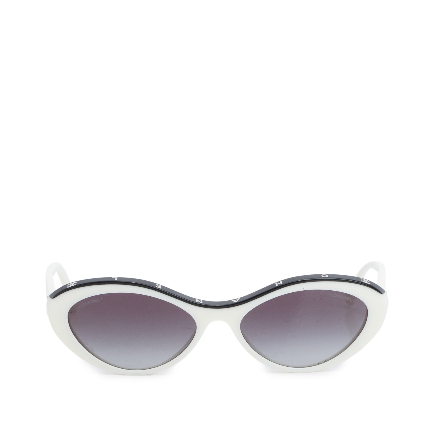 Chanel 5416 White/Black Acetate Oval Sunglasses w/ Case