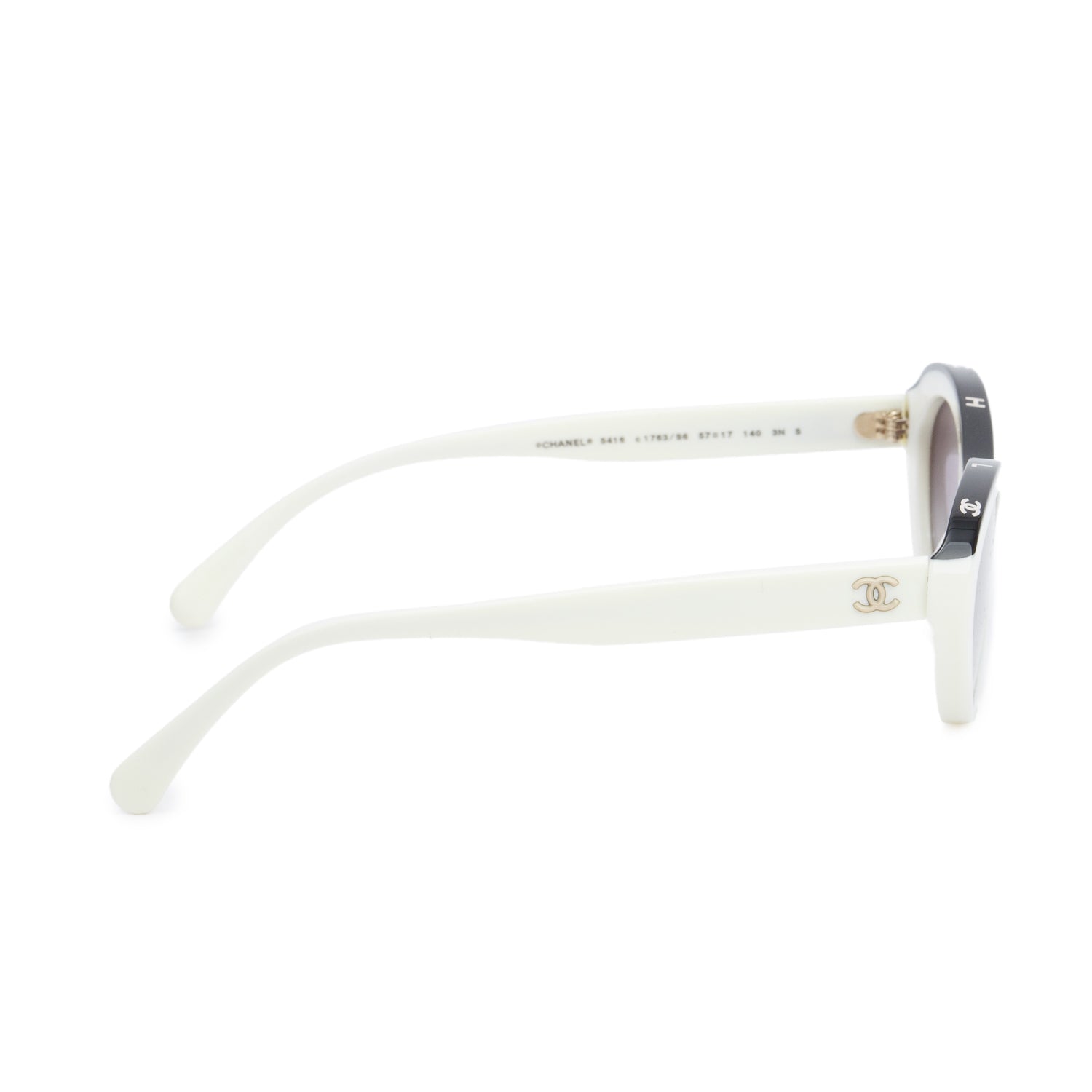 Chanel 5416 White/Black Acetate Oval Sunglasses w/ Case