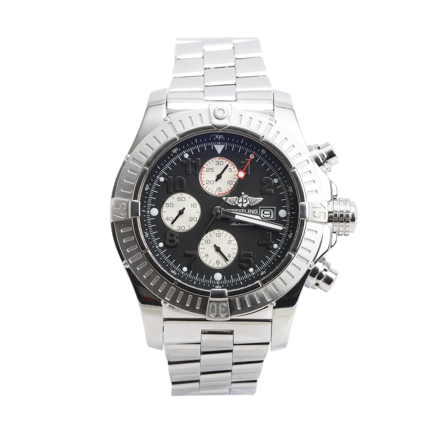 Breitling Stainless Steel Super Avenger 48 MM Automatic Chronograph Watch Black Dial A13370 w/ Box & Papers