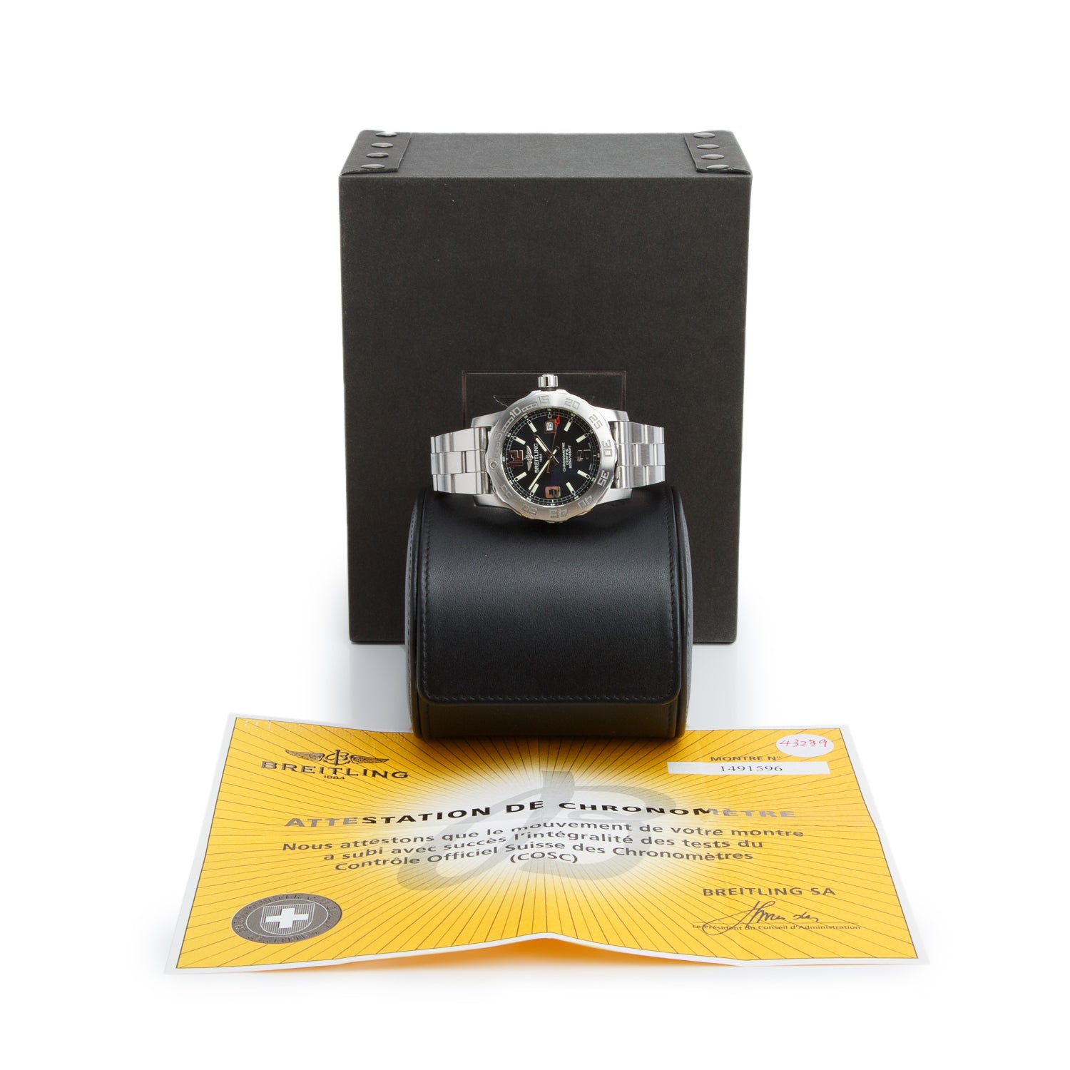 Breitling Stainless Steel Colt 44 MM Quartz Watch Black Dial A74387 w/ Box & Papers
