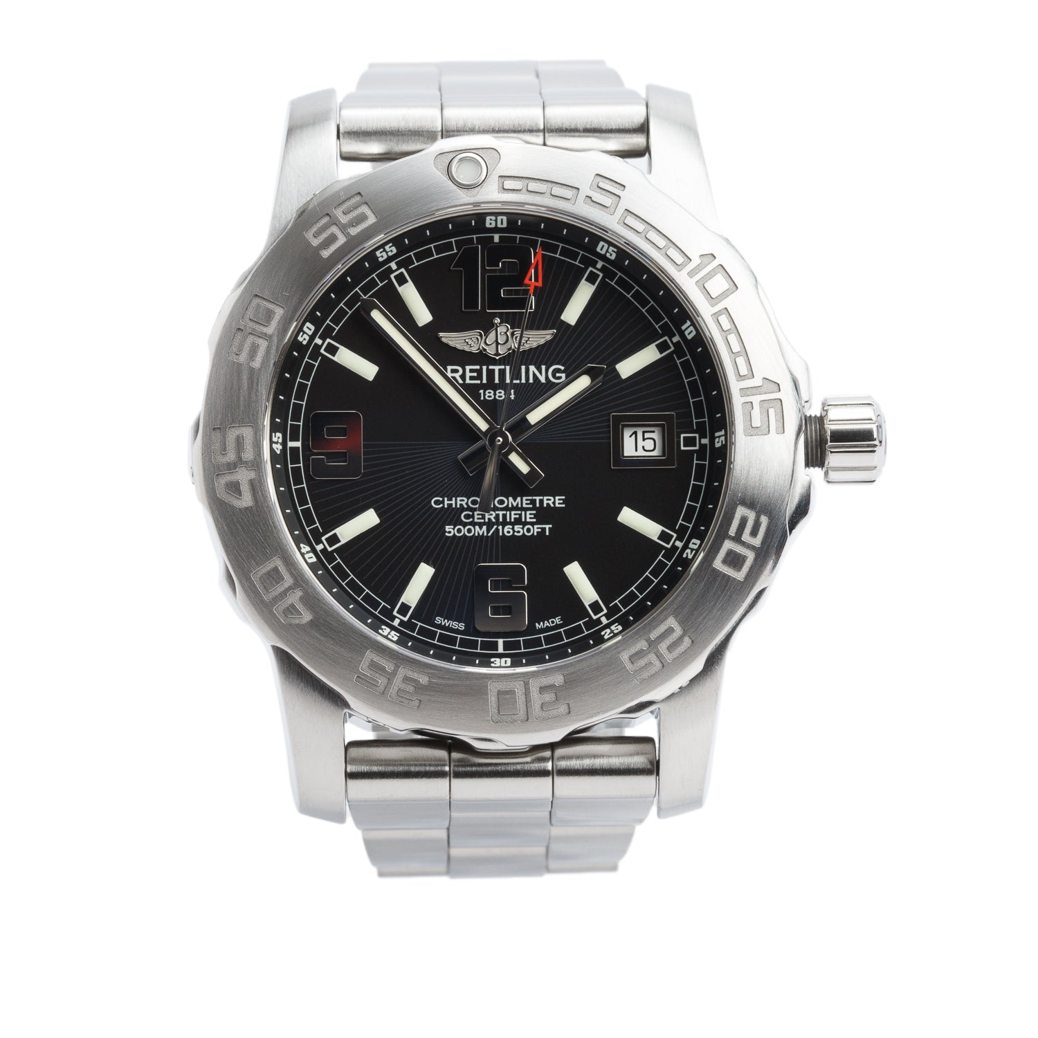 Breitling Stainless Steel Colt 44 MM Quartz Watch Black Dial A74387 w/ Box & Papers
