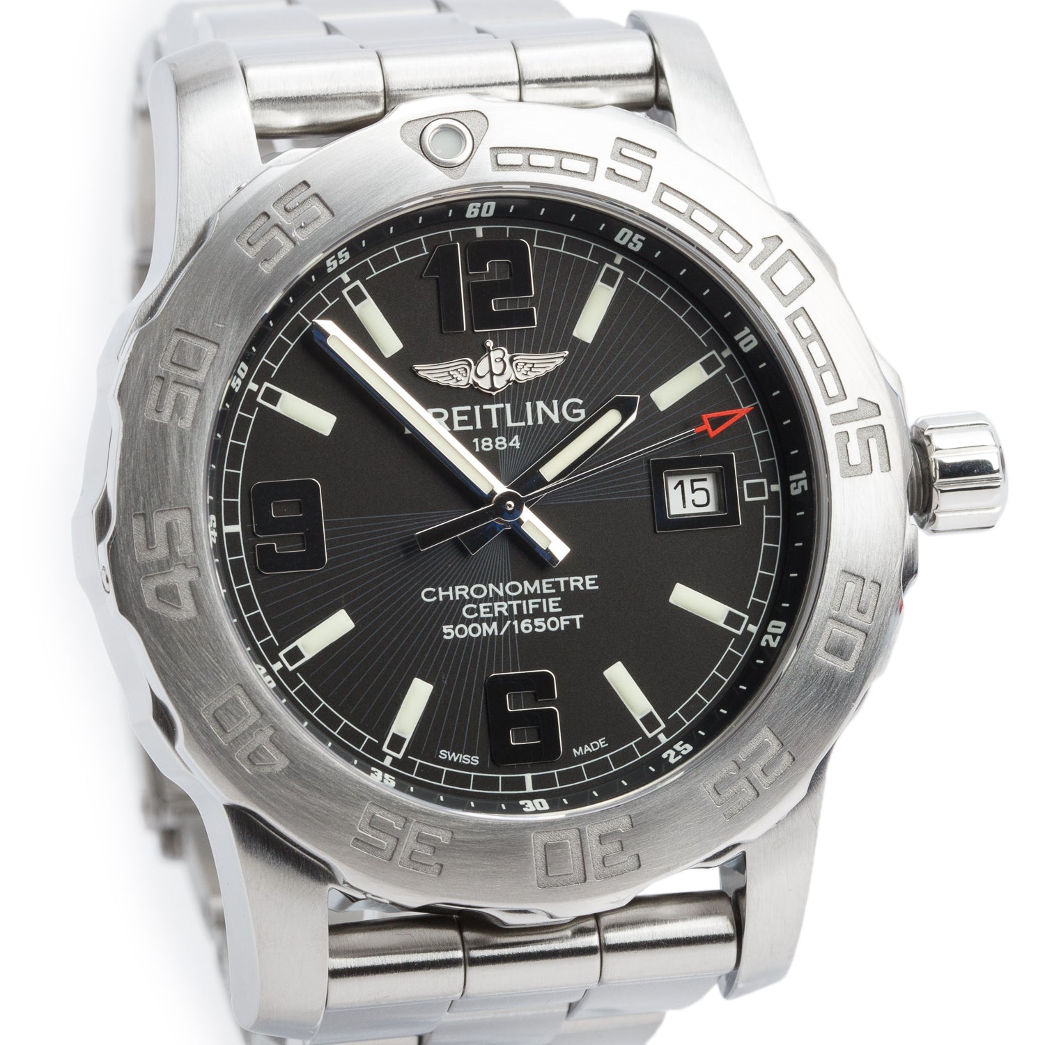 Breitling Stainless Steel Colt 44 MM Quartz Watch Black Dial A74387 w/ Box & Papers