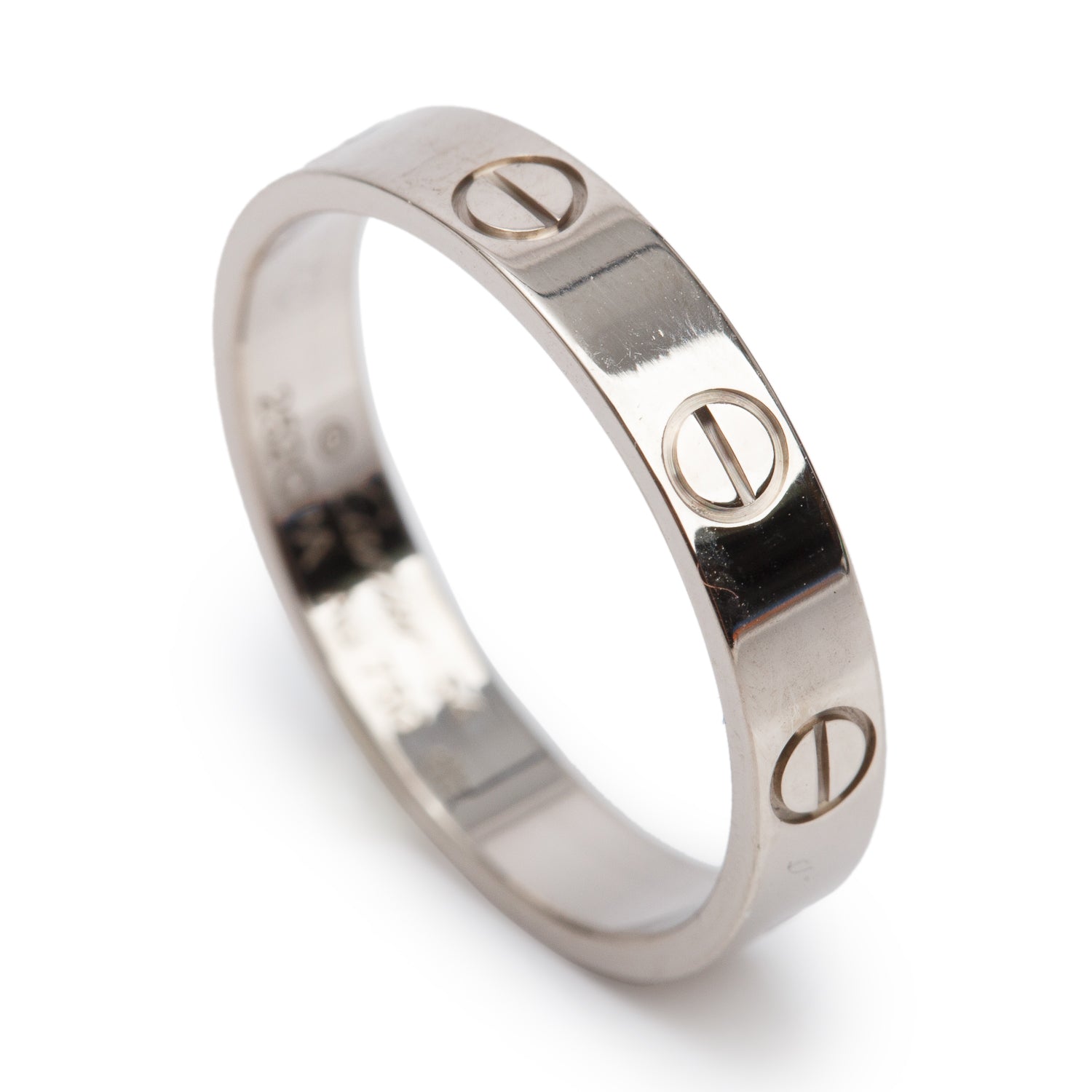 Cartier 2025 18k White Gold 3.6 MM Love Wedding Band Ring, Size 54 7 w/ Box, Receipt & Certificate
