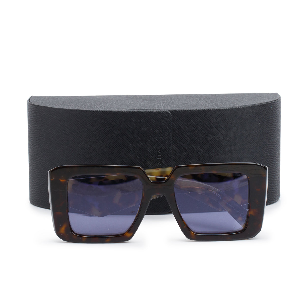 Prada SPR 23Y Brown Tortoise Acetate Square Sunglasses w/ Case