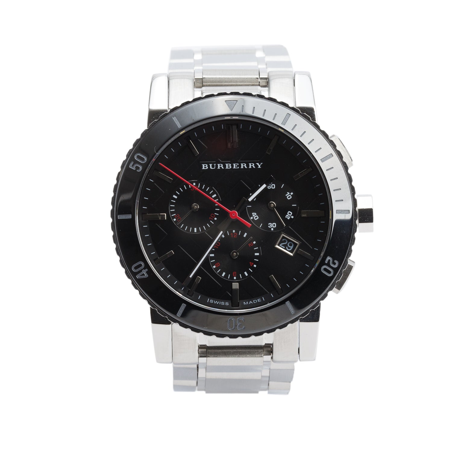 Burberry Stainless Steel The City 43 MM Chronograph Quartz Watch Black Dial BU9380