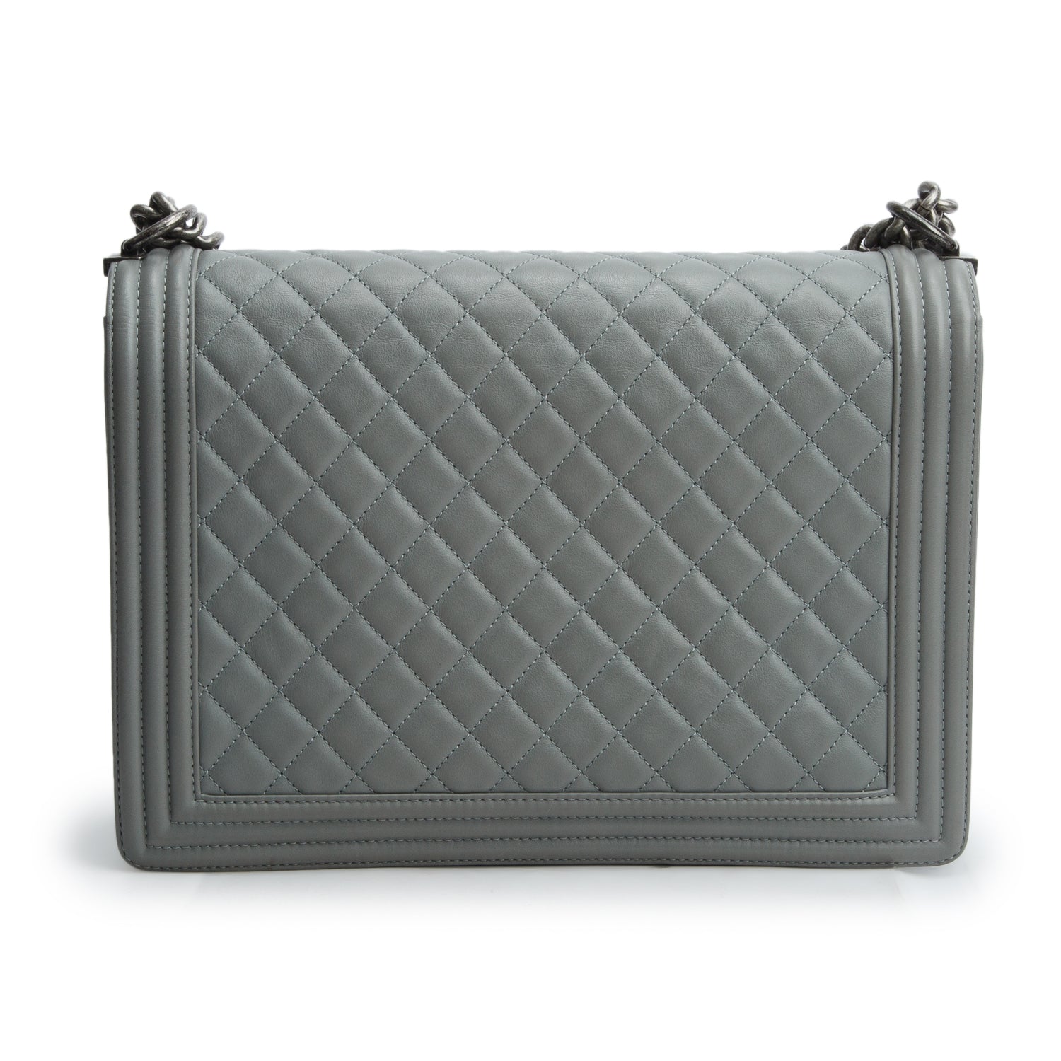 Chanel Grey Lambskin Quilted Leather Boy XL Bag w/ Box & Authenticity Card