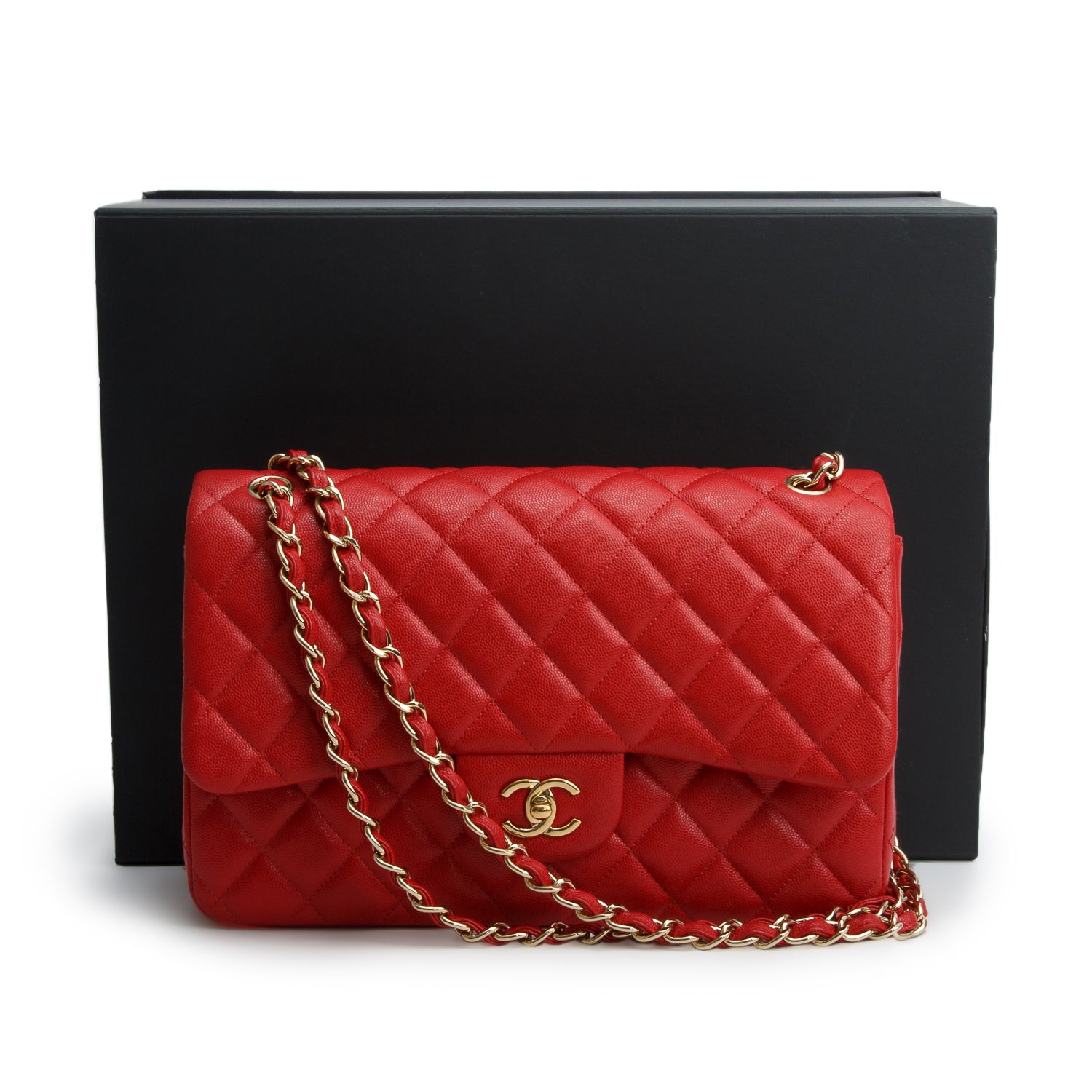Chanel Red Caviar Jumbo Classic Double Flap Bag w/ Box, Authenticity Card & Receipt