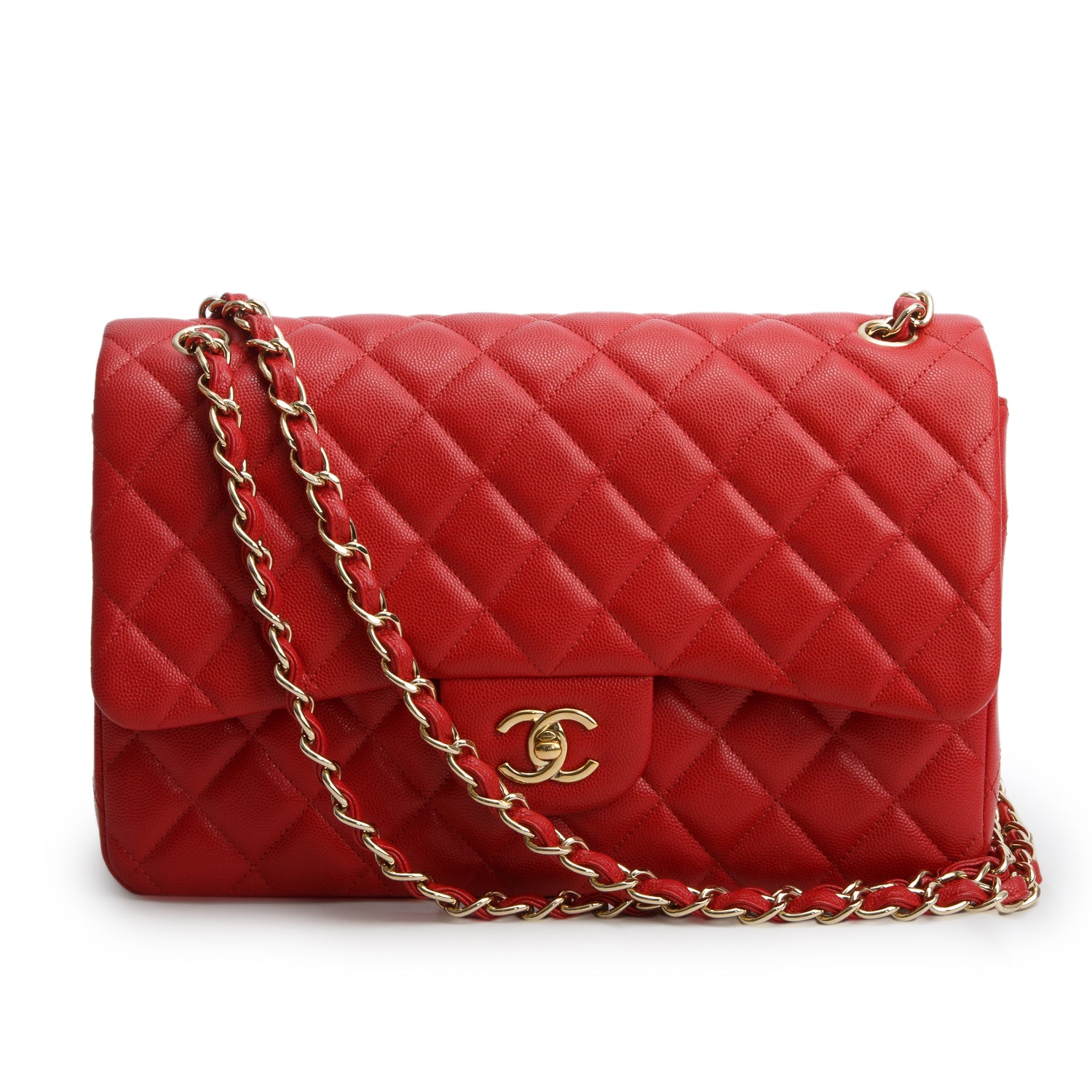 Chanel Red Caviar Jumbo Classic Double Flap Bag w/ Box, Authenticity Card & Receipt