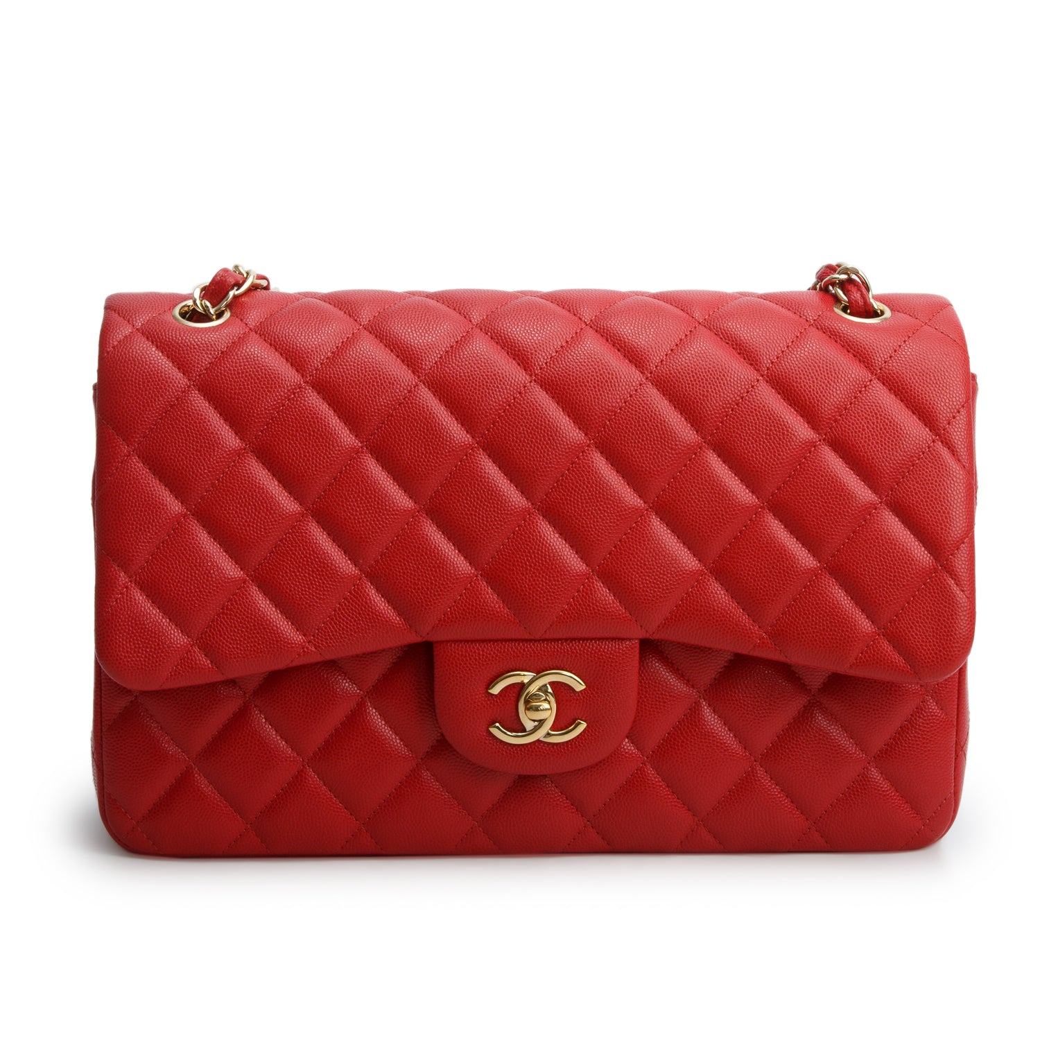 Chanel Red Caviar Jumbo Classic Double Flap Bag w/ Box, Authenticity Card & Receipt