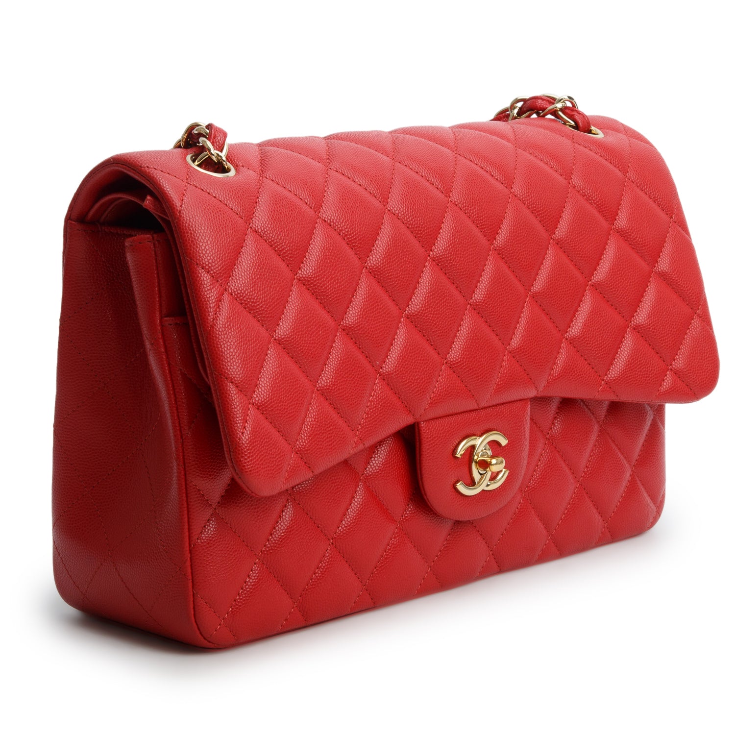Chanel Red Caviar Jumbo Classic Double Flap Bag w/ Box, Authenticity Card & Receipt