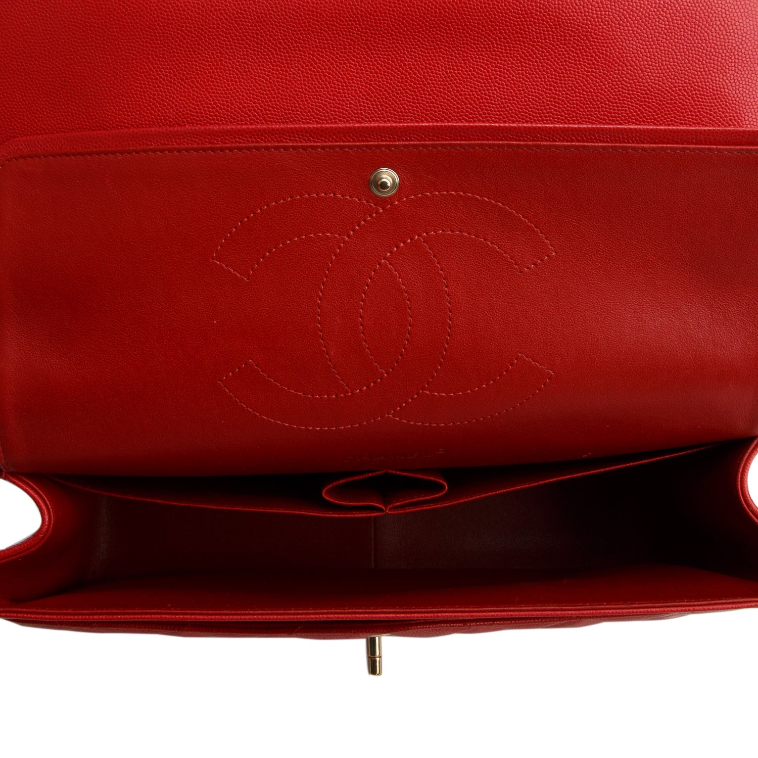 Chanel Red Caviar Jumbo Classic Double Flap Bag w/ Box, Authenticity Card & Receipt