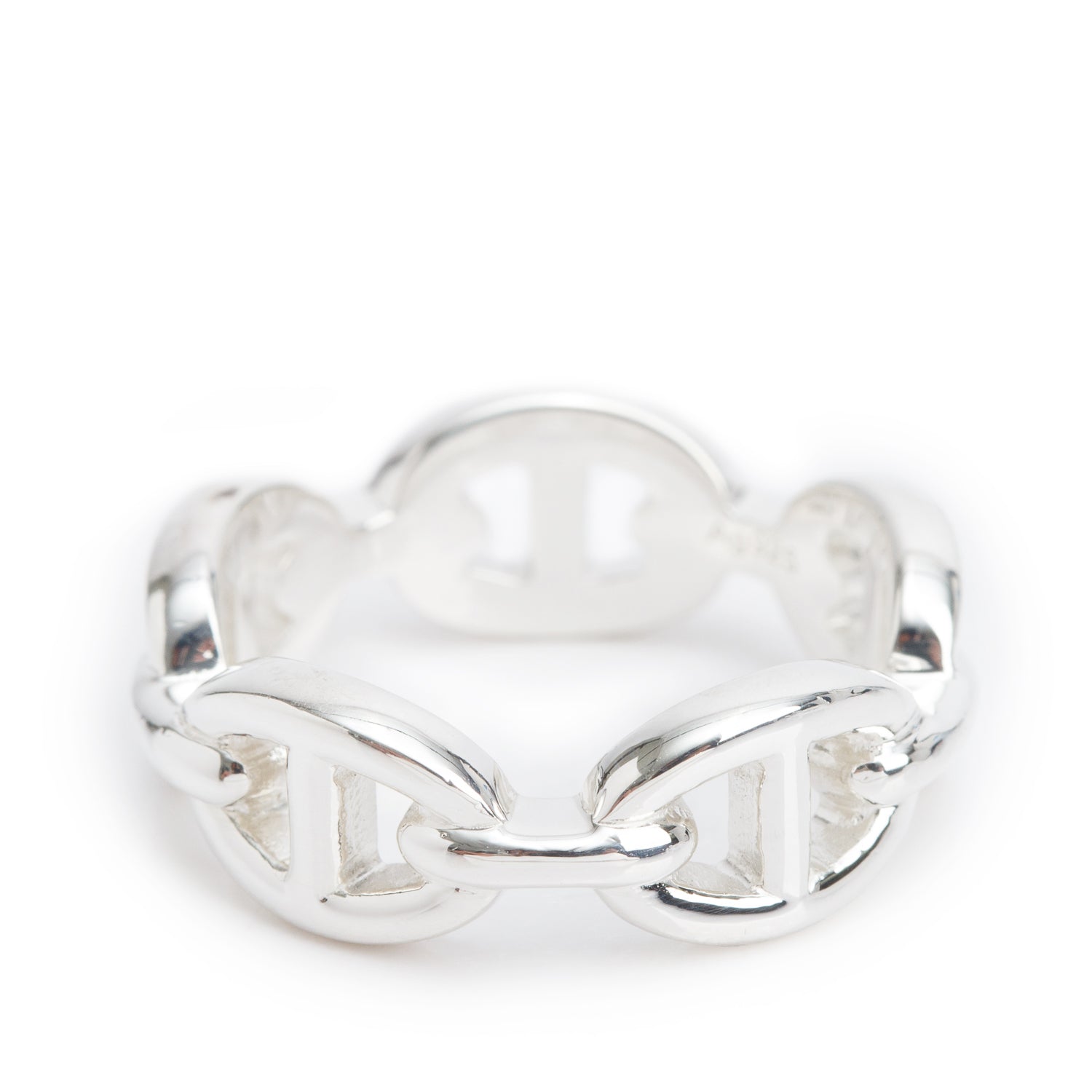 Hermes Sterling Silver Chaine D'Ancre Enchainee Ring, Small Model, Size 54 6.75 w/ Box