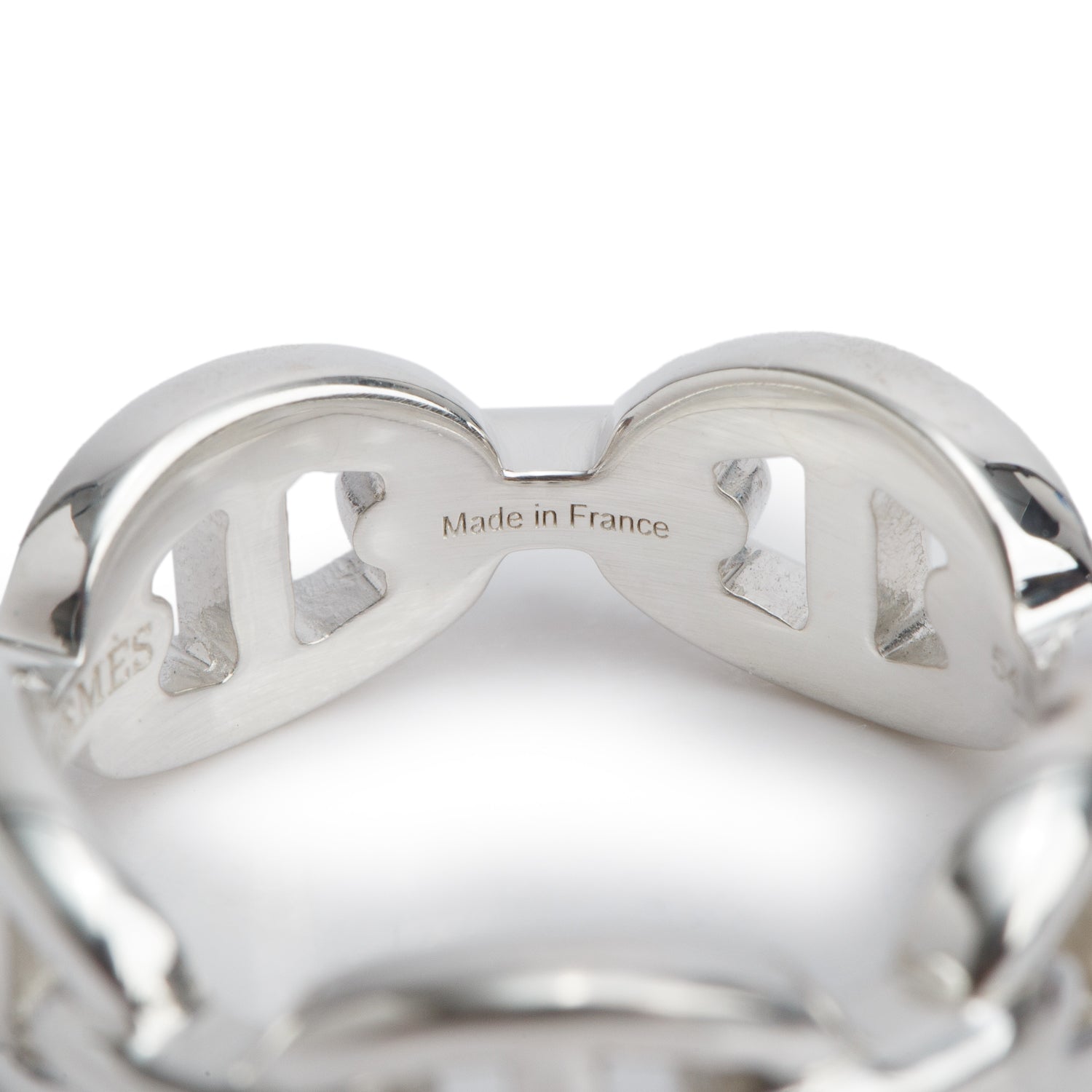 Hermes Sterling Silver Chaine D'Ancre Enchainee Ring, Small Model, Size 54 6.75 w/ Box