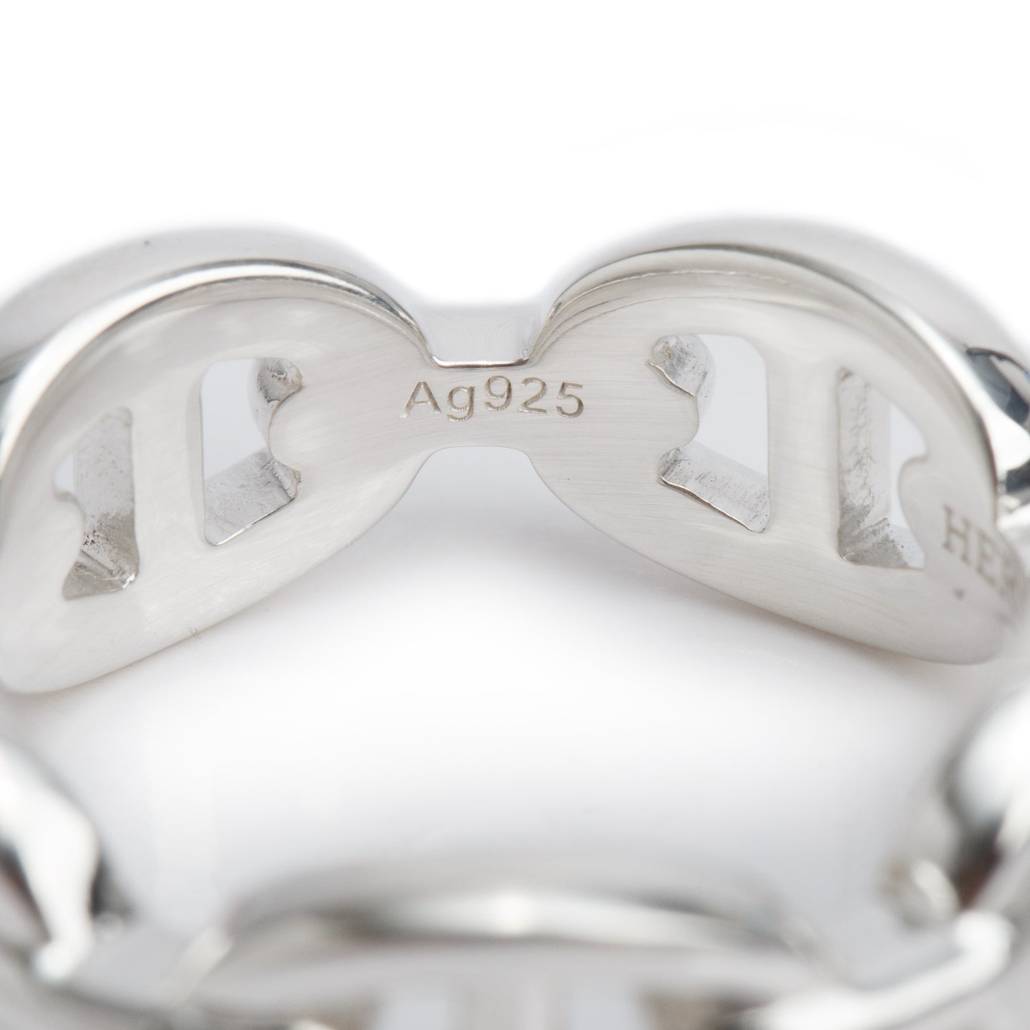 Hermes Sterling Silver Chaine D'Ancre Enchainee Ring, Small Model, Size 54 6.75 w/ Box