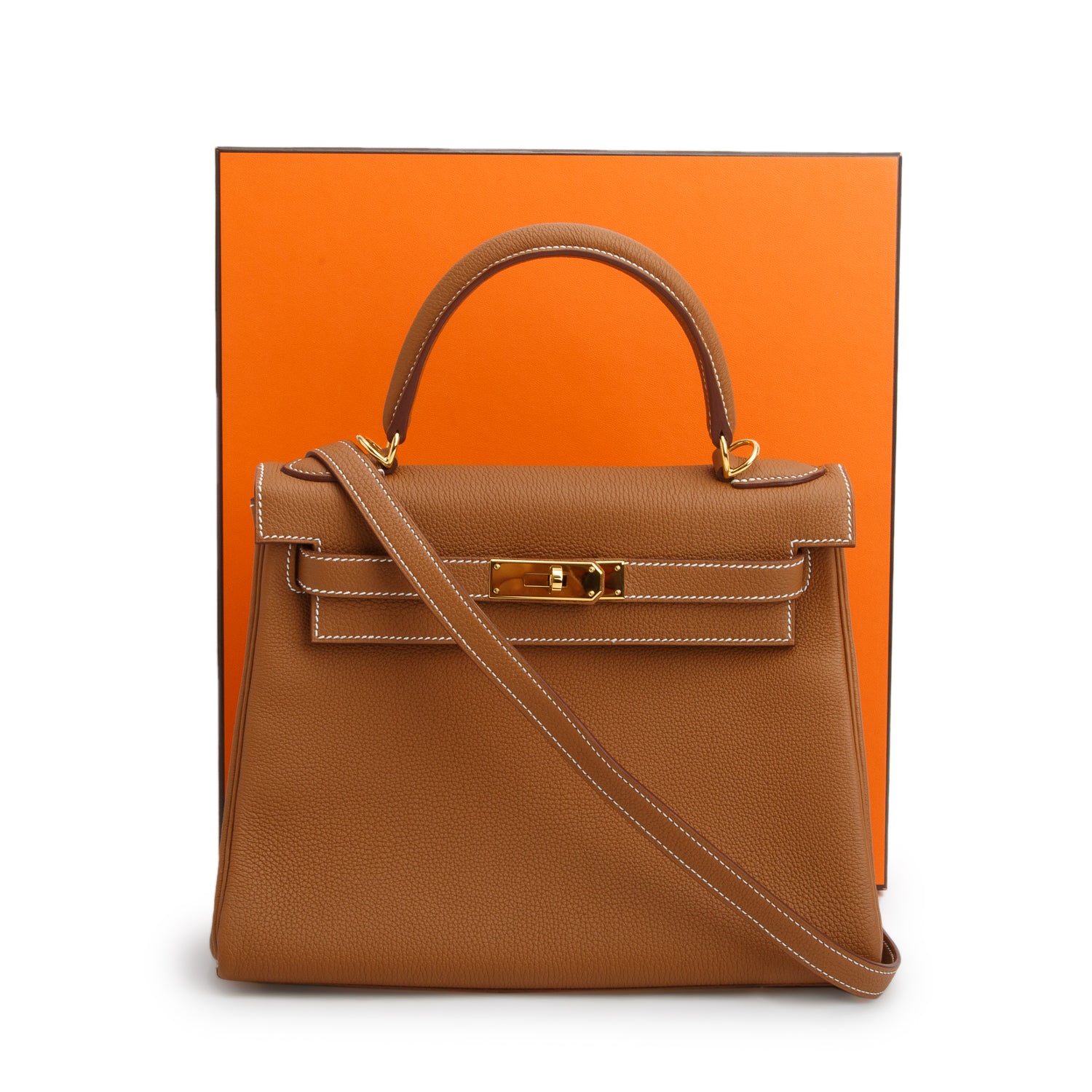 Hermes 2022 Gold Togo Kelly II Retourne 28 w/ Box & Strap