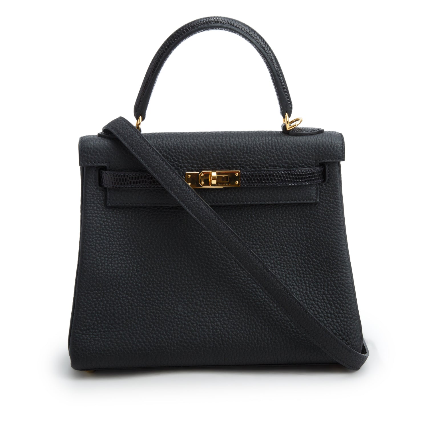 Hermes 2021 Noir Togo Lizard Kelly Touch II Retourne 25 w/ Box & Strap