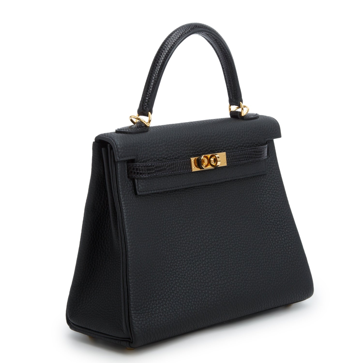 Hermes 2021 Noir Togo Lizard Kelly Touch II Retourne 25 w/ Box & Strap