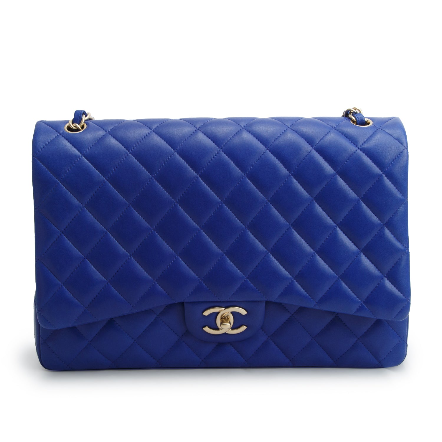 Chanel Blue Quilted Lambskin Leather Classic Maxi Double Flap Bag w/ Authenticity Card