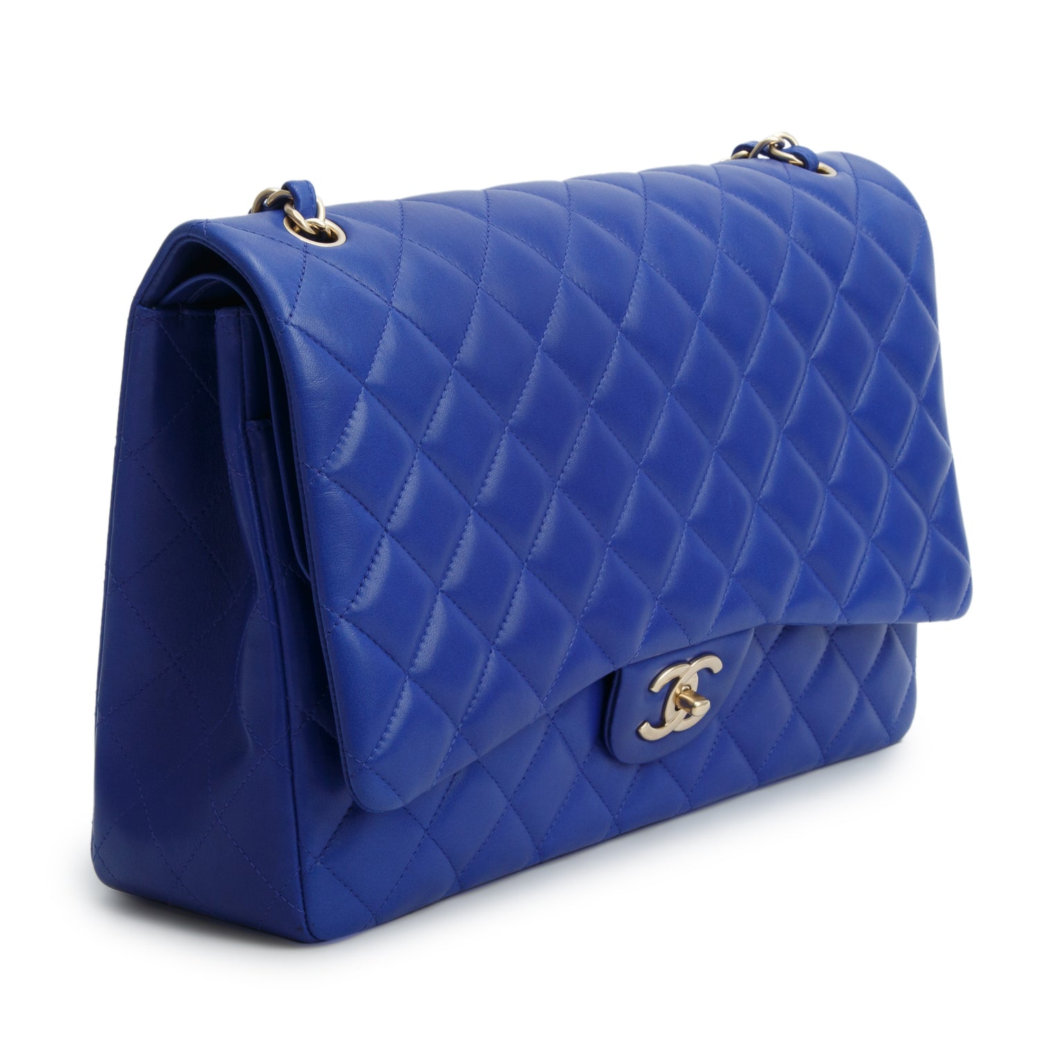 Chanel Blue Quilted Lambskin Leather Classic Maxi Double Flap Bag w/ Authenticity Card