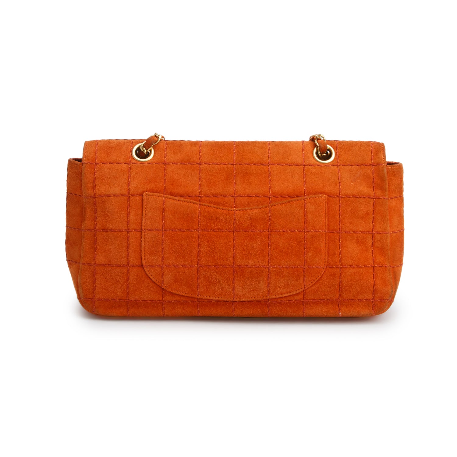 Chanel Orange Suede Square Quilted Flap w/ Authenticity Card