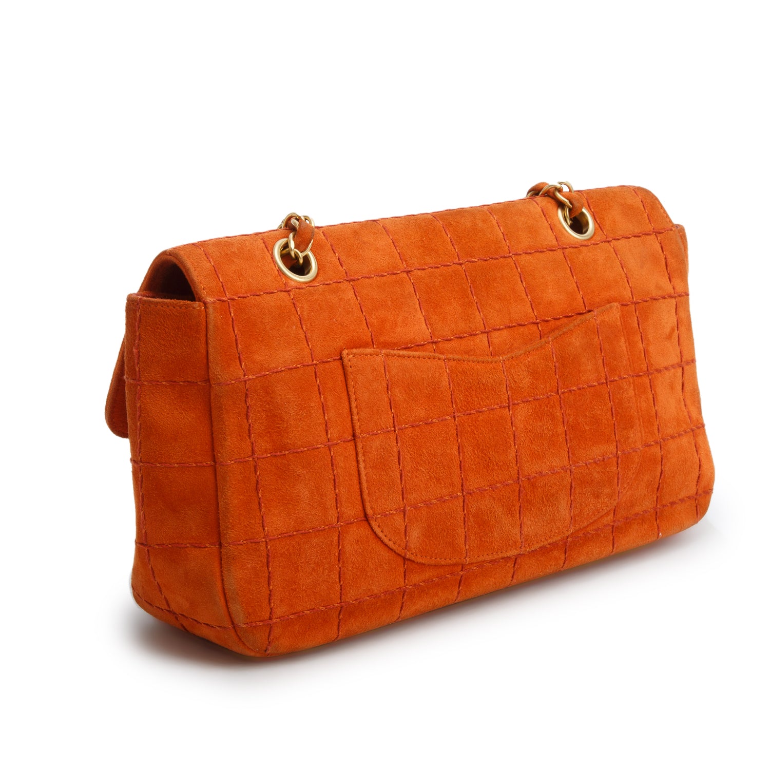 Chanel Orange Suede Square Quilted Flap w/ Authenticity Card