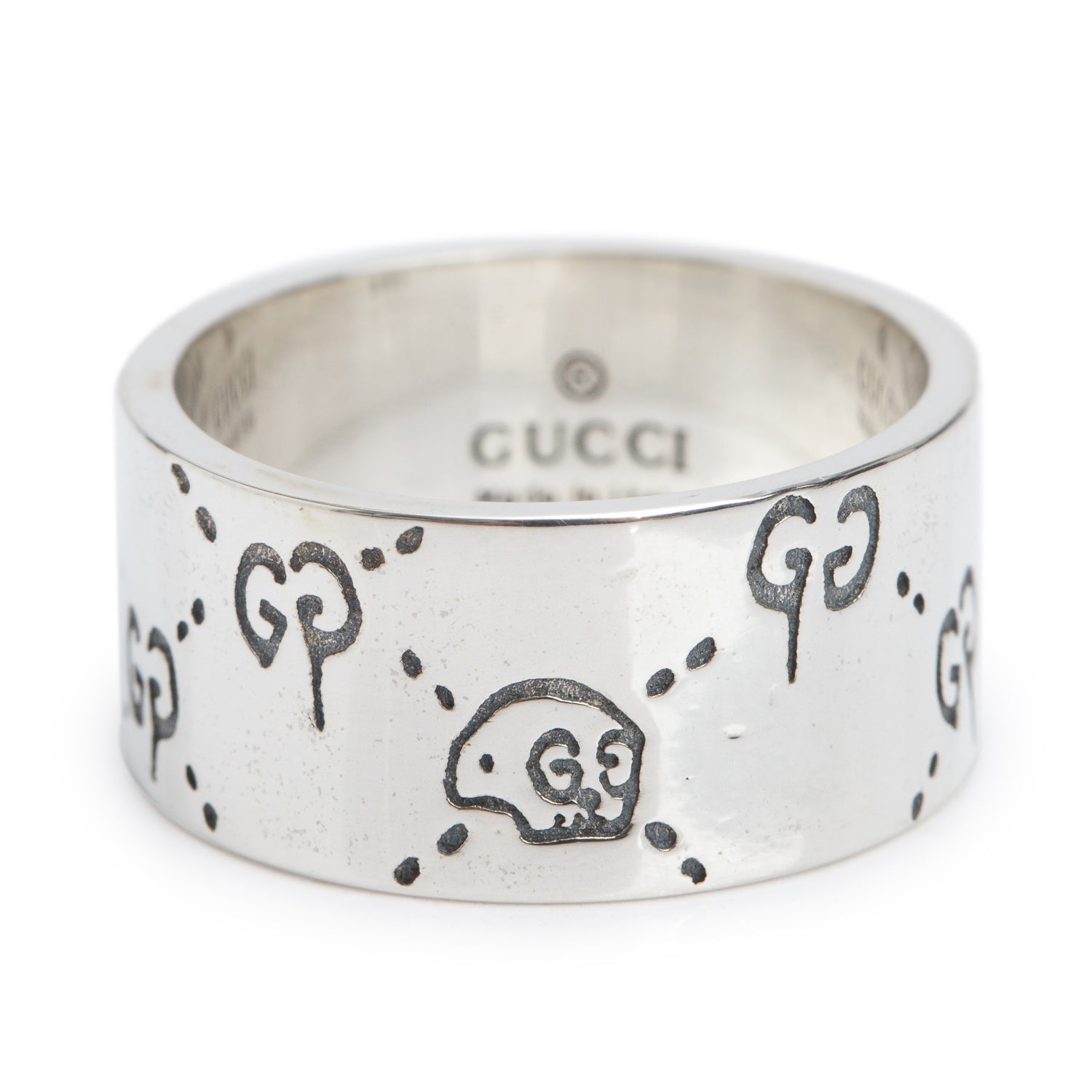 Gucci Sterling Silver Wide 11 MM Ghost Ring, Size 10.5