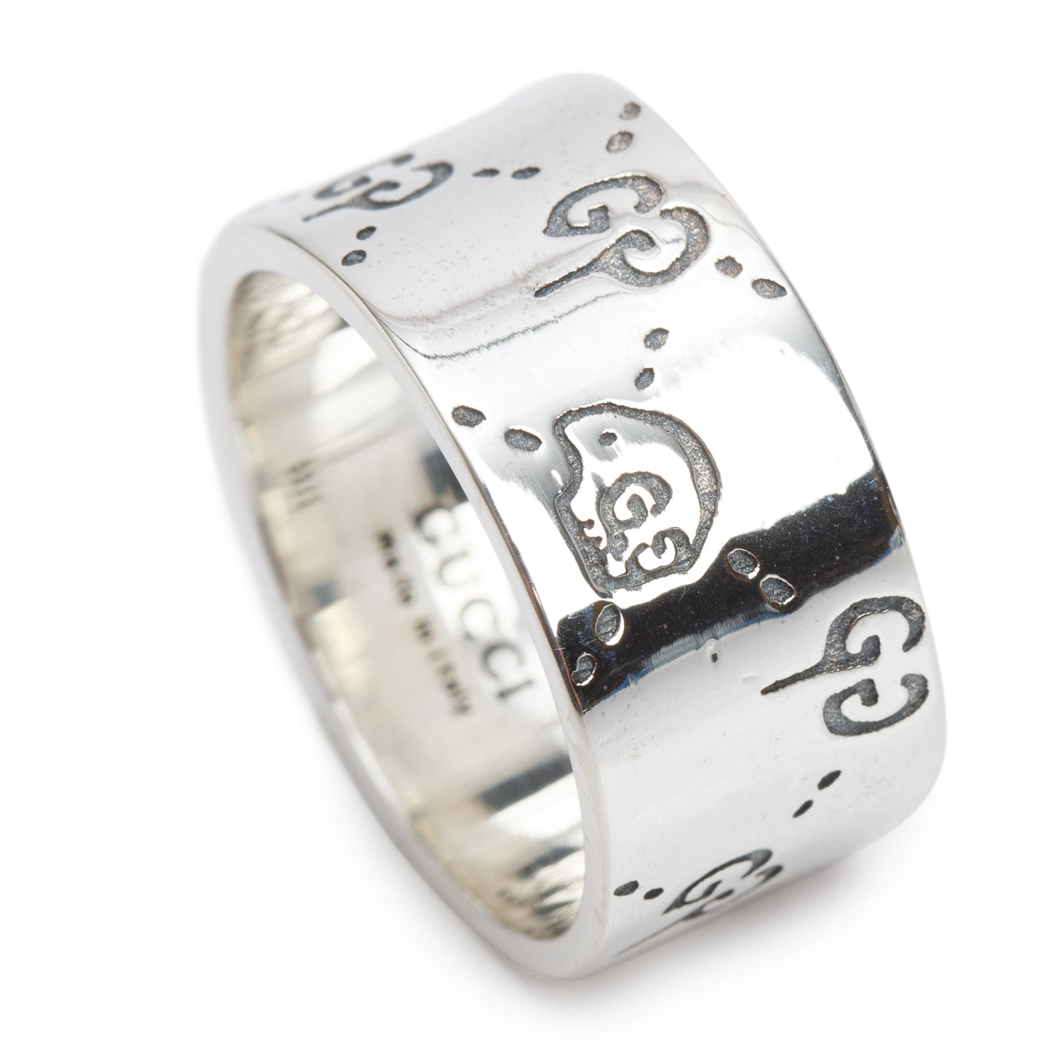 Gucci Sterling Silver Wide 11 MM Ghost Ring, Size 10.5