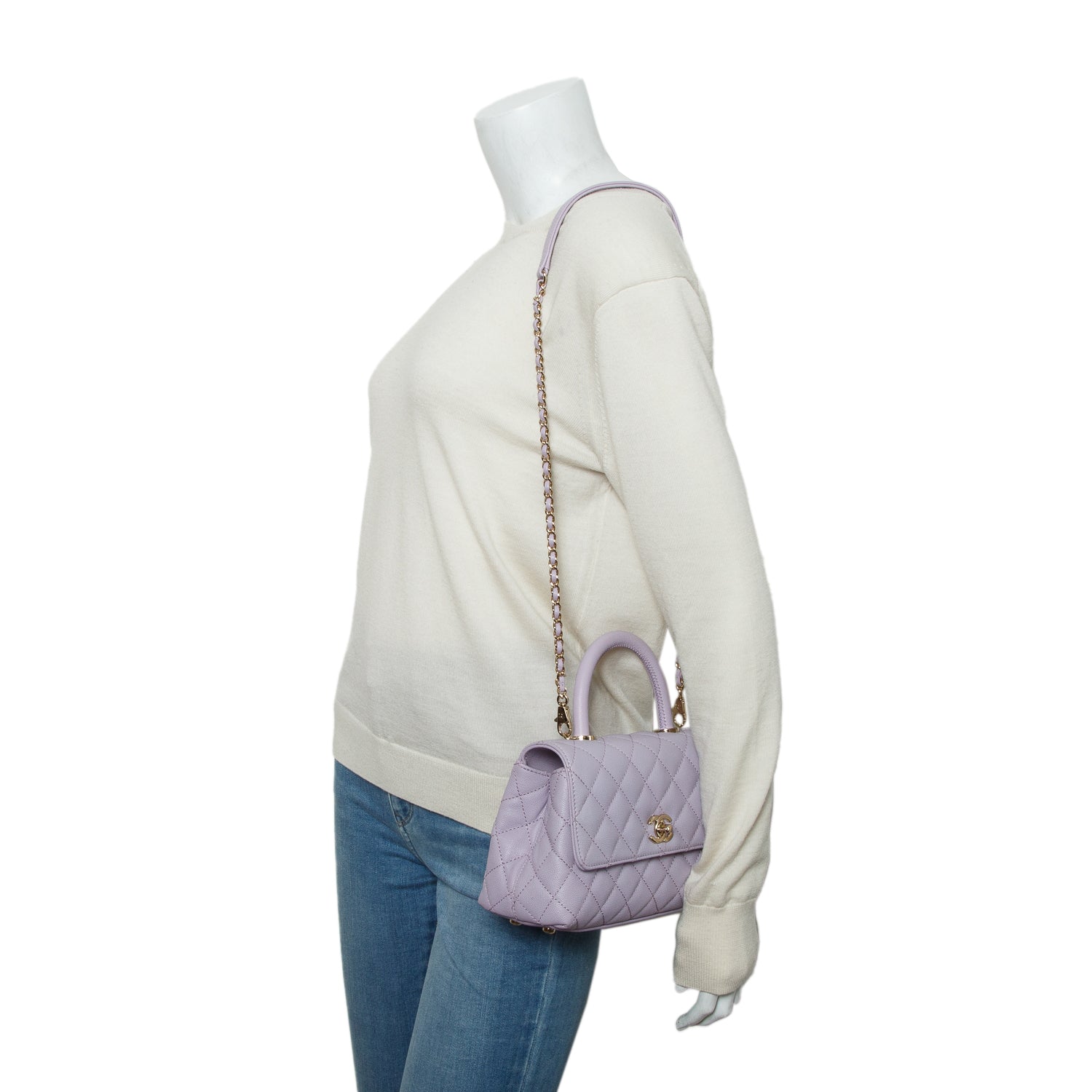 Chanel Purple Caviar Quilted Mini Coco Top Handle Flap Bag w/ Box