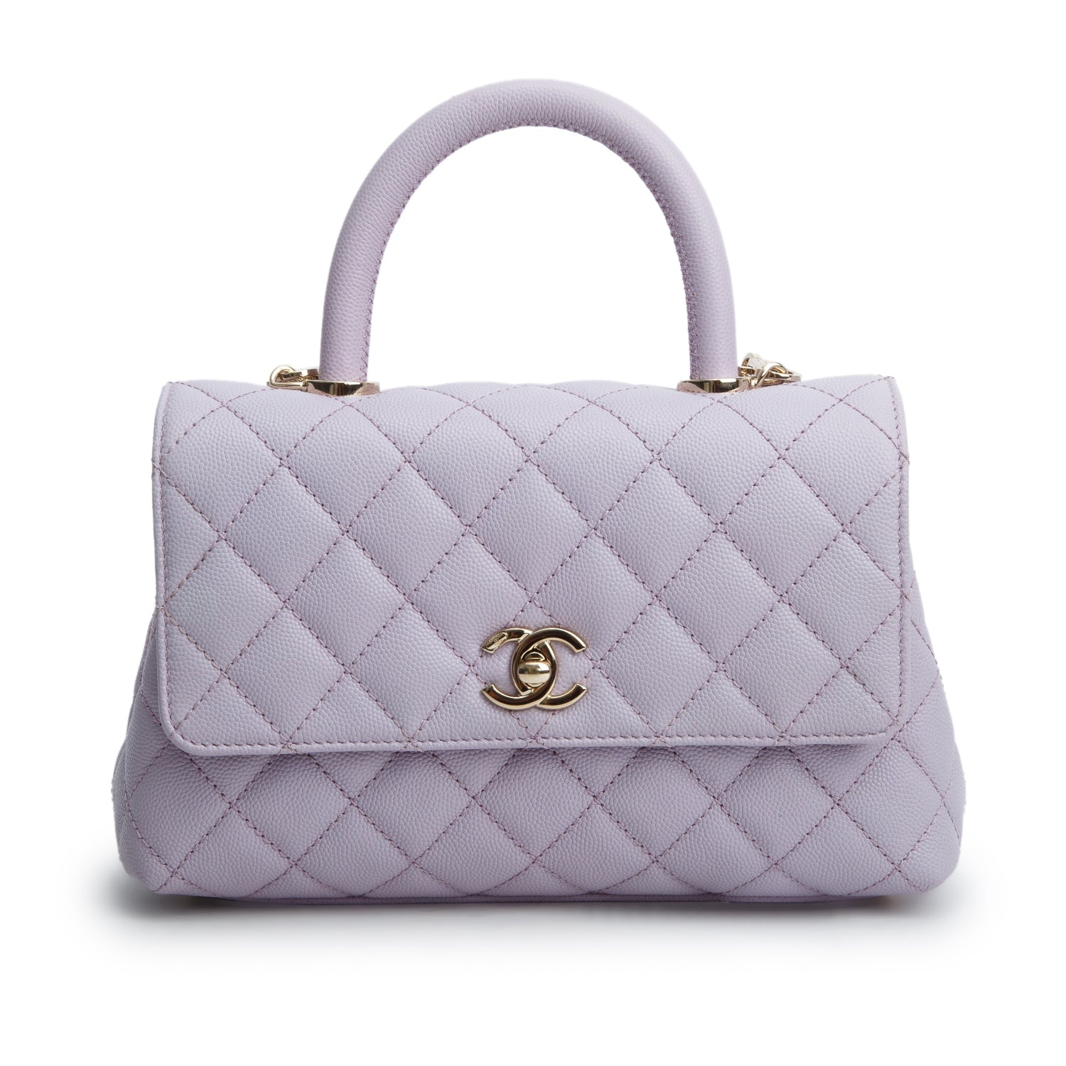 Chanel Purple Caviar Quilted Mini Coco Top Handle Flap Bag w/ Box