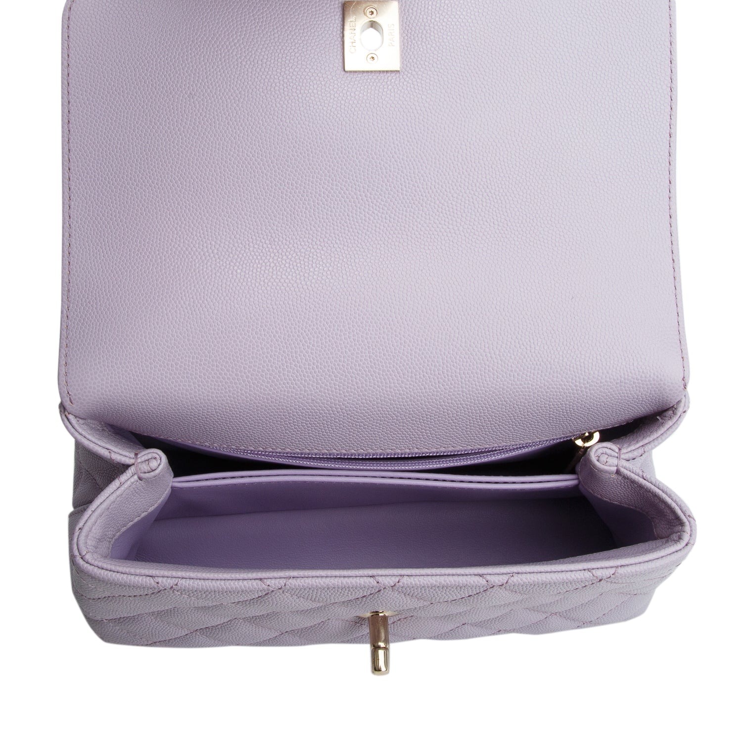 Chanel Purple Caviar Quilted Mini Coco Top Handle Flap Bag w/ Box