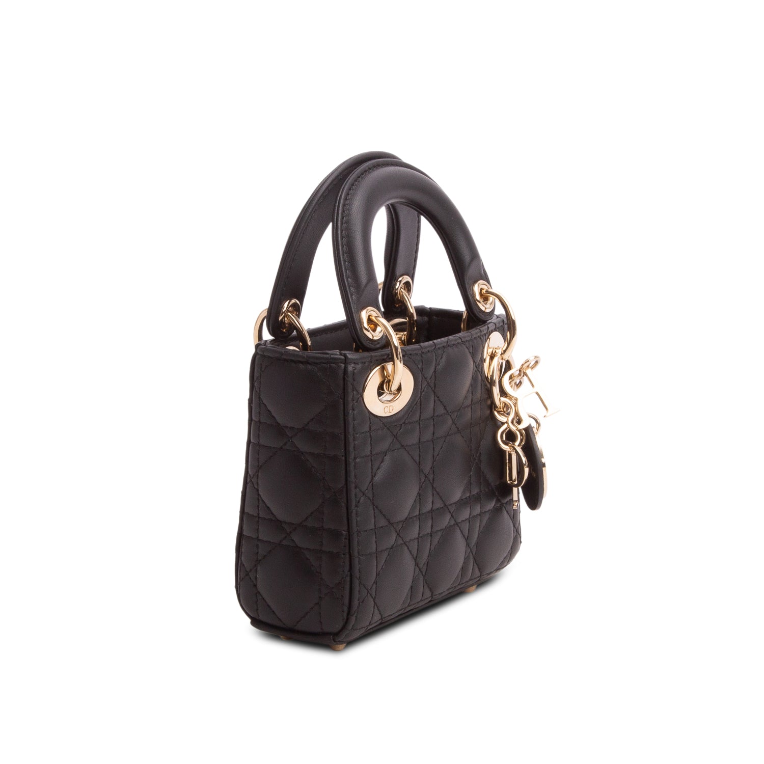 Christian Dior 2023 Black Lambskin Cannage Micro Lady Dior w/ Box, Strap & Authenticity Card