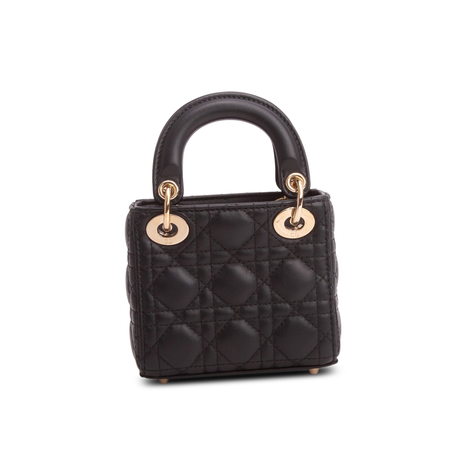 Christian Dior 2023 Black Lambskin Cannage Micro Lady Dior w/ Box, Strap & Authenticity Card