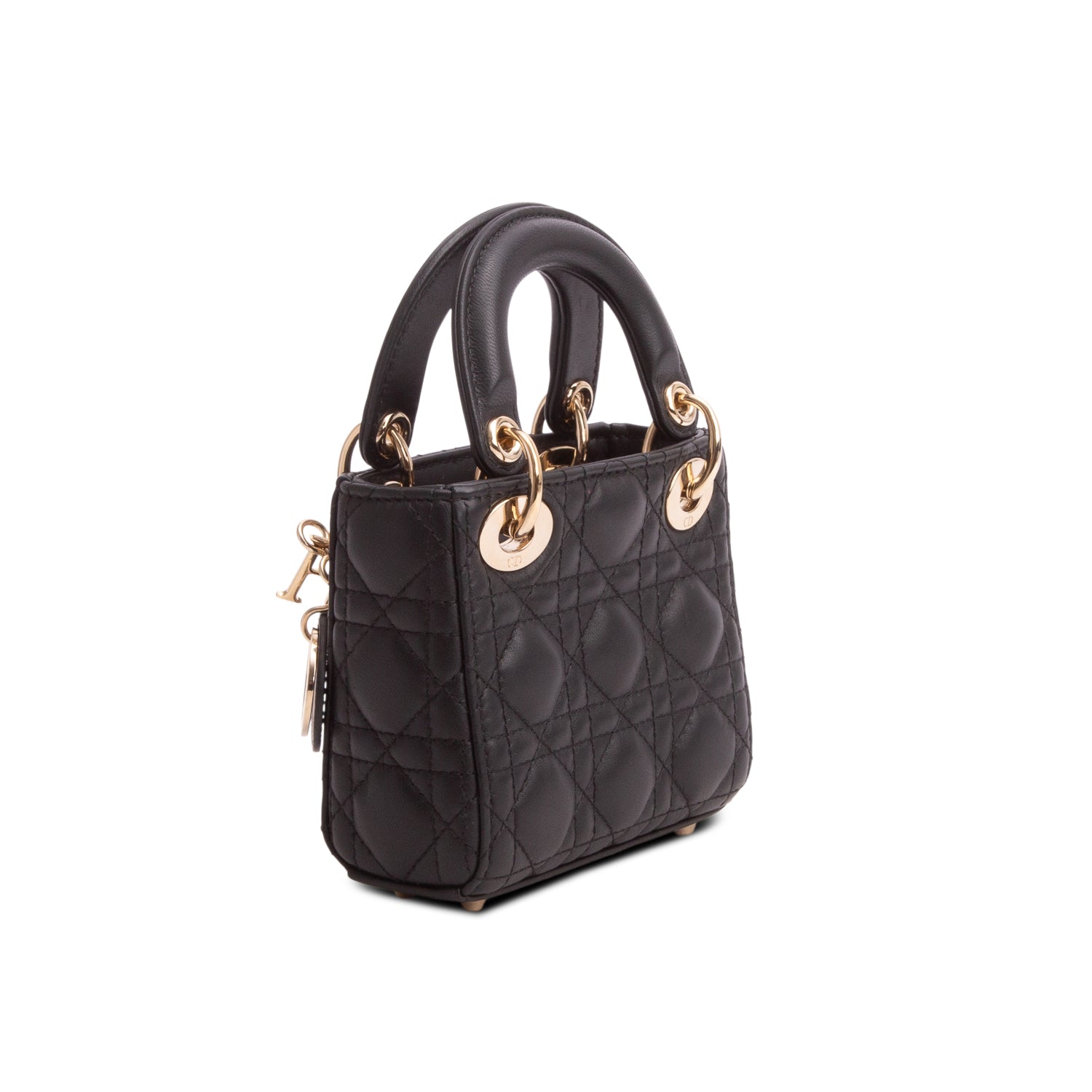 Christian Dior 2023 Black Lambskin Cannage Micro Lady Dior w/ Box, Strap & Authenticity Card