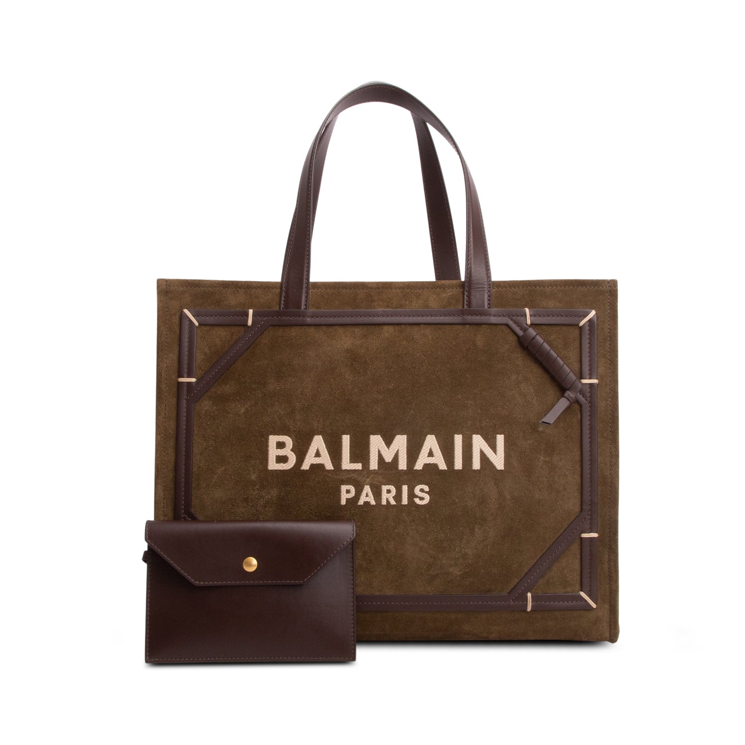 Balmain Green Suede B-Army 42 Tote w/ Pouch
