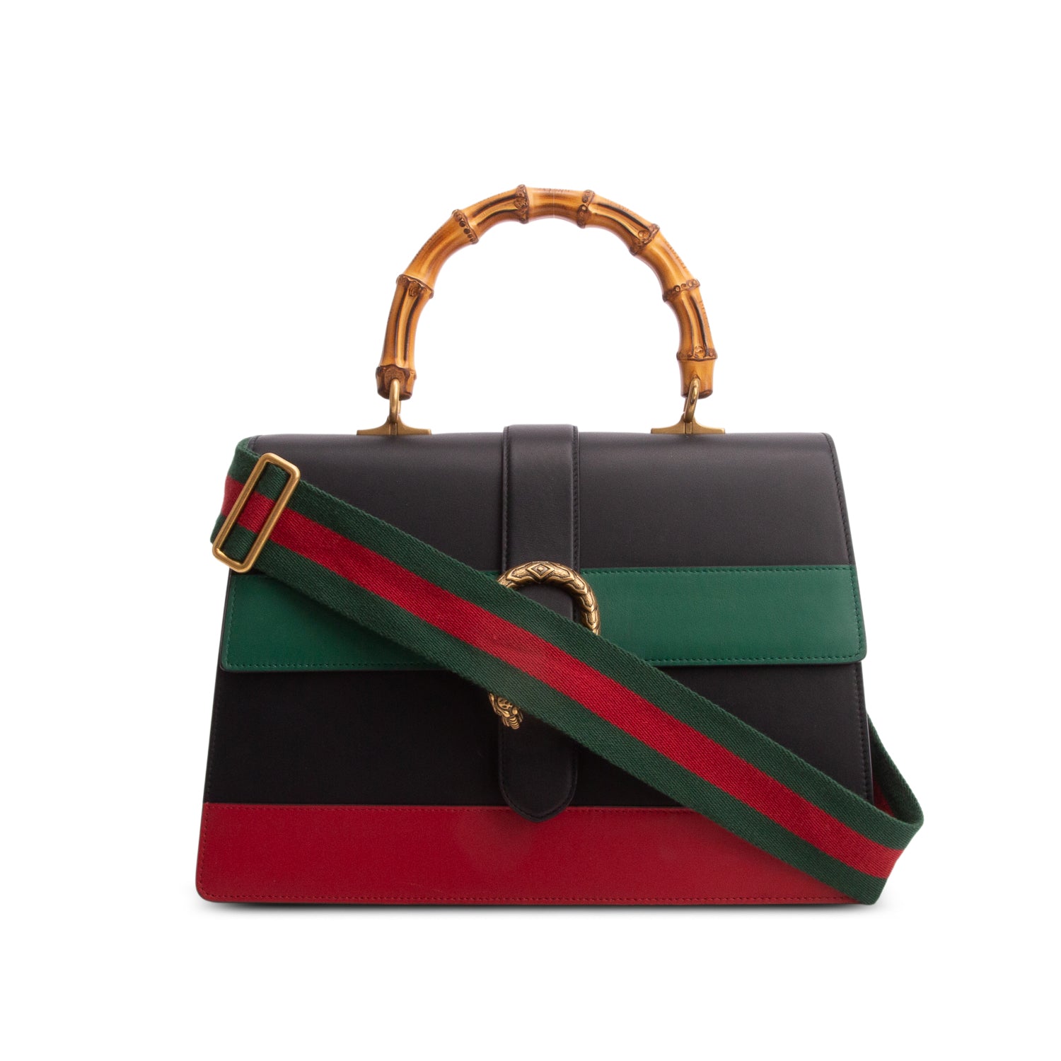 Gucci Black Calfskin Bamboo Web Large Dionysus Top Handle Bag w/ Straps