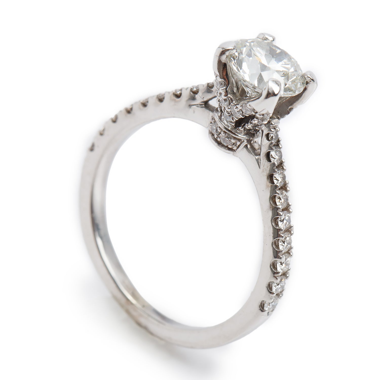 14k White Gold 0.90 ct. Round Cut Diamond Engagement Ring, Size 3 w/ GIA Certificate