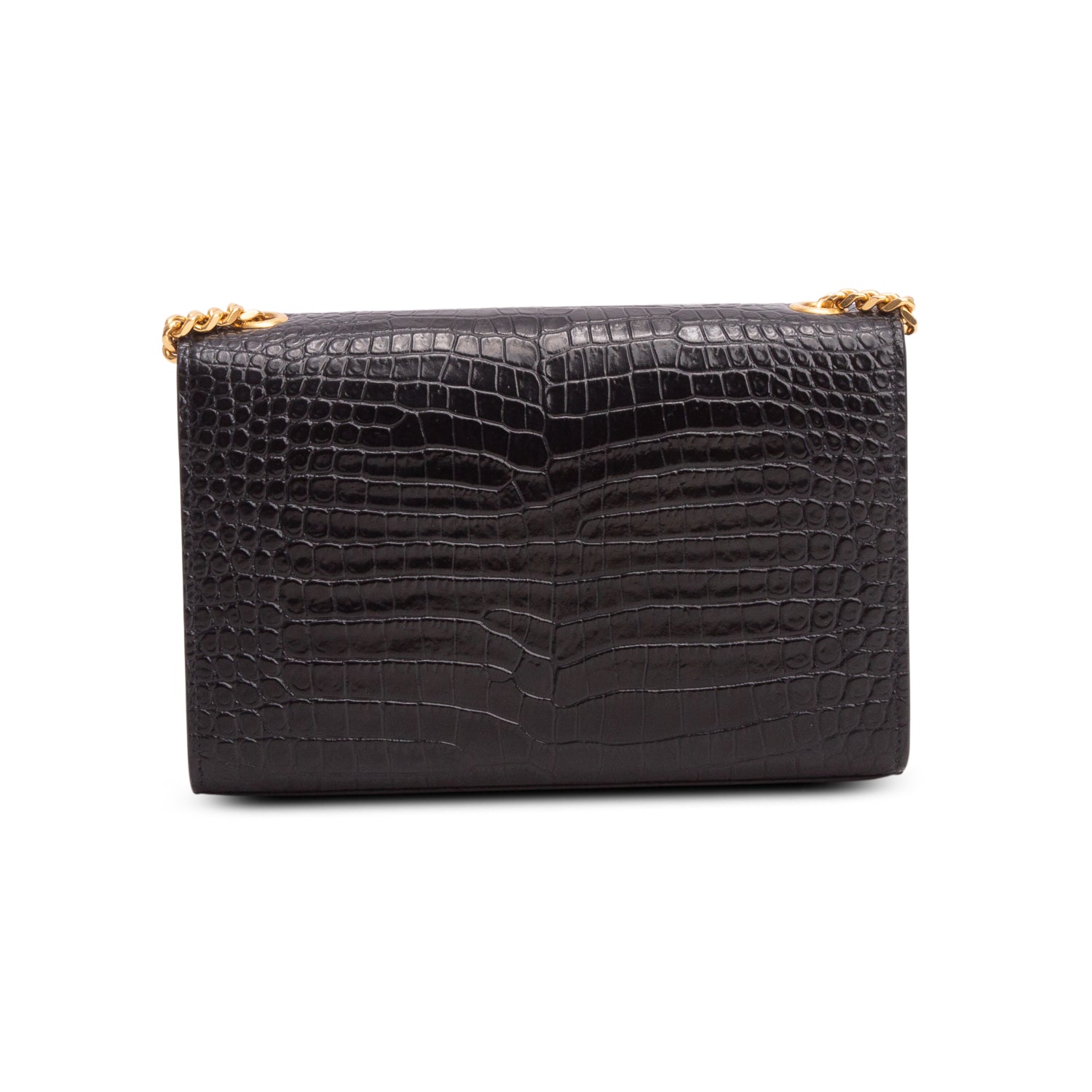 Saint Laurent Black Croc-Embossed Leather Small Classic Monogram Kate Tassel Chain Bag w/ Box & Receipt