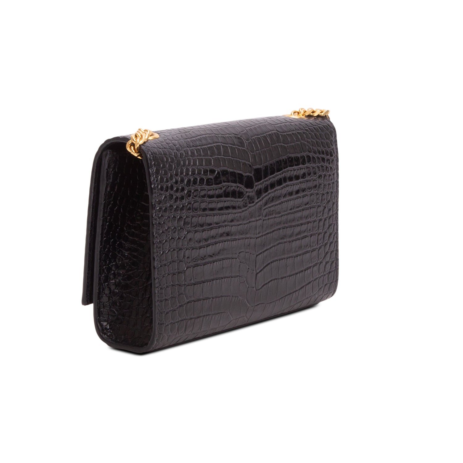 Saint Laurent Black Croc-Embossed Leather Small Classic Monogram Kate Tassel Chain Bag w/ Box & Receipt