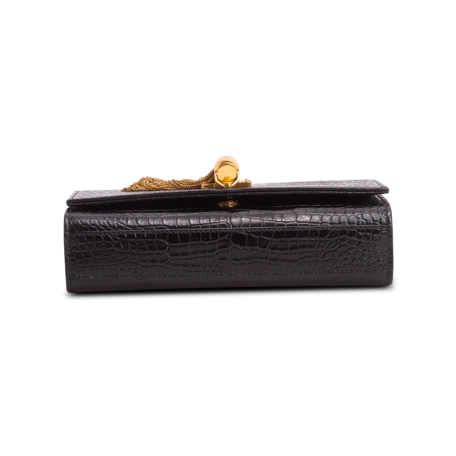 Saint Laurent Black Croc-Embossed Leather Small Classic Monogram Kate Tassel Chain Bag w/ Box & Receipt