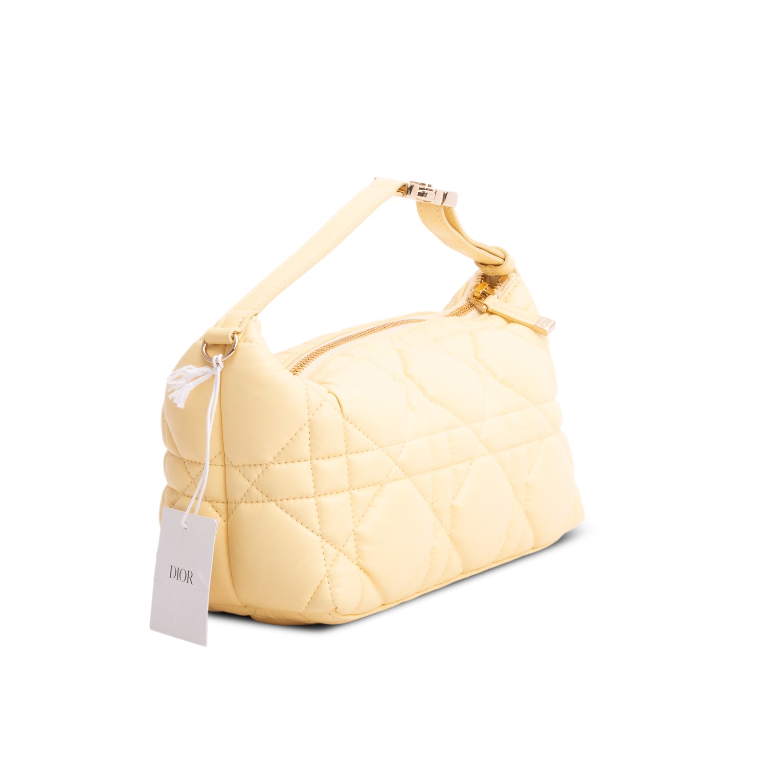 Christian Dior 2022 Yellow Calfskin Macrocannage Medium Travel Nomad Pouch
