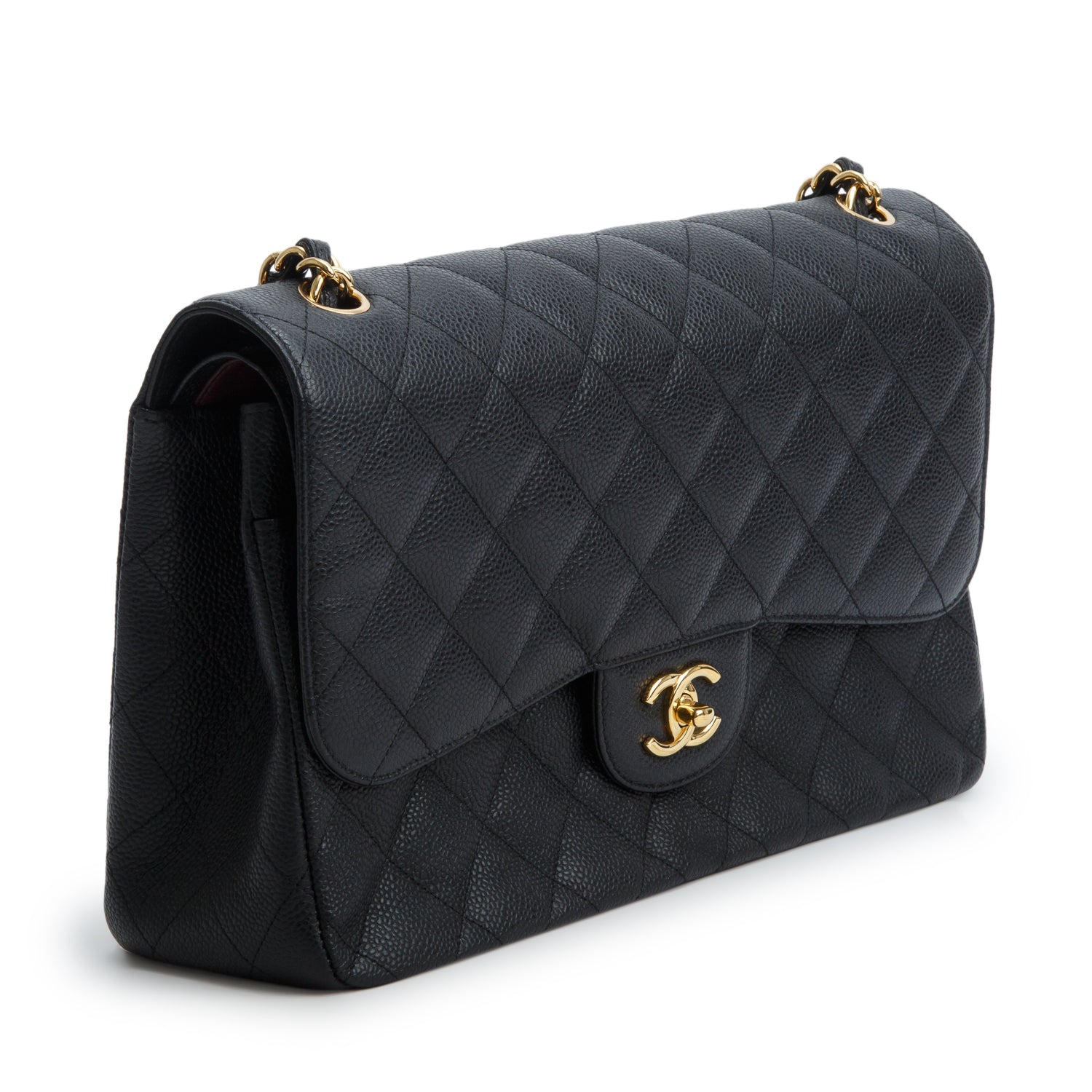 Chanel Black Caviar Quilted Leather Classic Jumbo Double Flap Bag