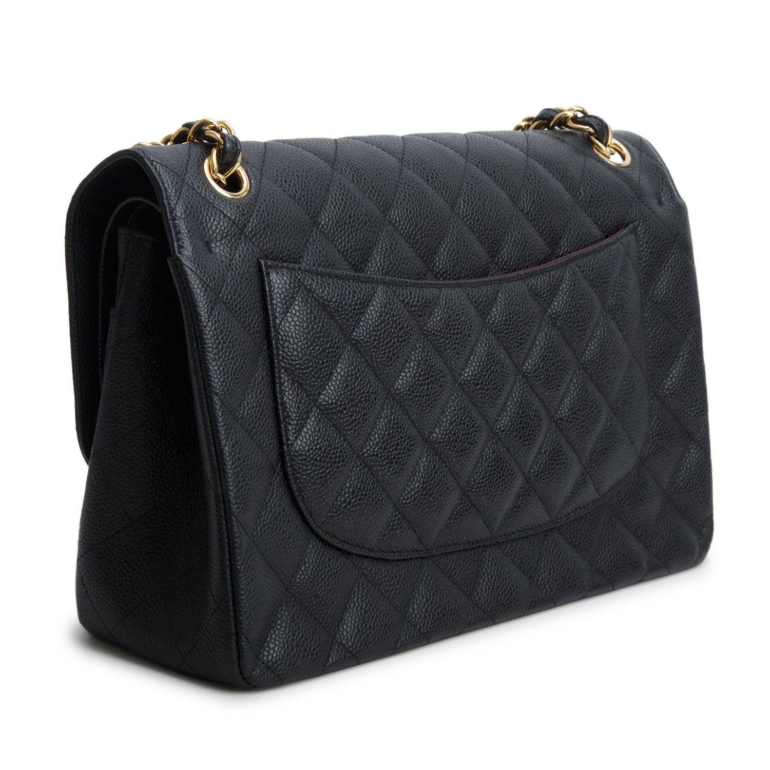 Chanel Black Caviar Quilted Leather Classic Jumbo Double Flap Bag