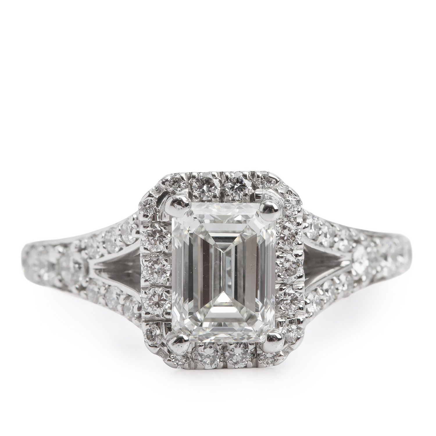 14k White Gold 1.50 ct. Emerald Cut Diamond Engagement Ring, Size 7.25 w/ GIA Certificate